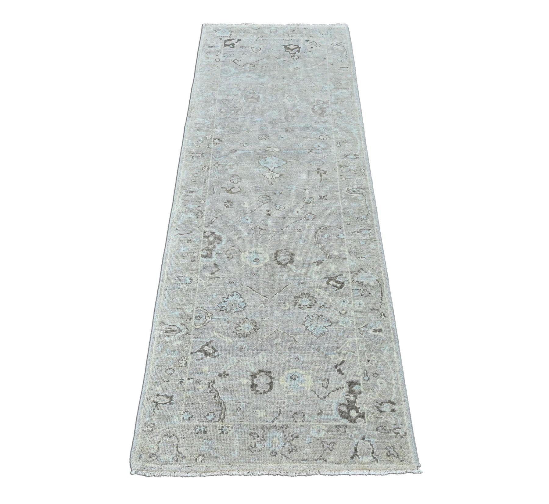 Gray 2'6''x8 Oushak Transitional Hand Knotted Wool Oriental Area Rug