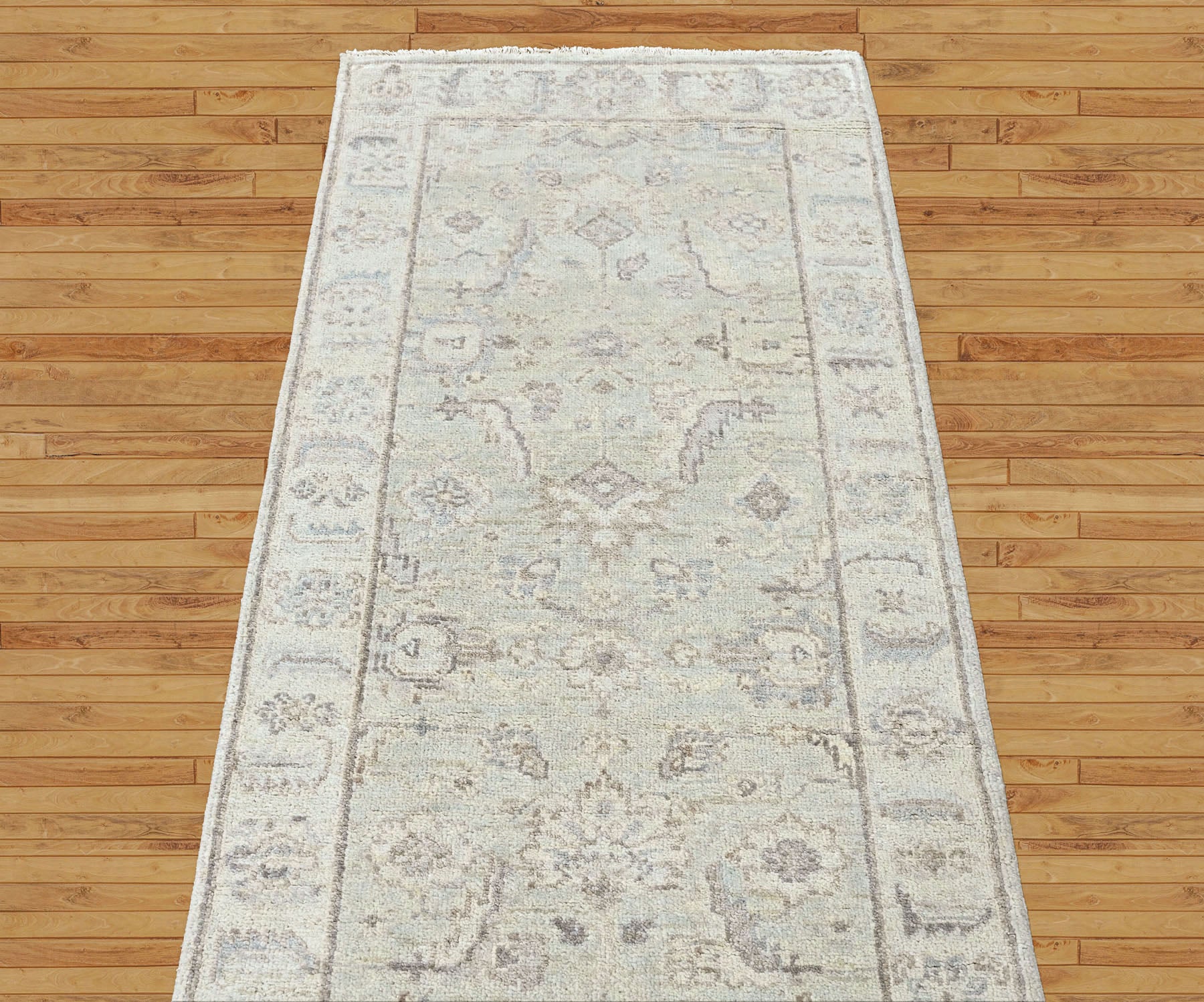 Tone on Tone Gray 2'7''x7'9'' Oushak Transitional Hand Knotted Wool Oriental Area Rug