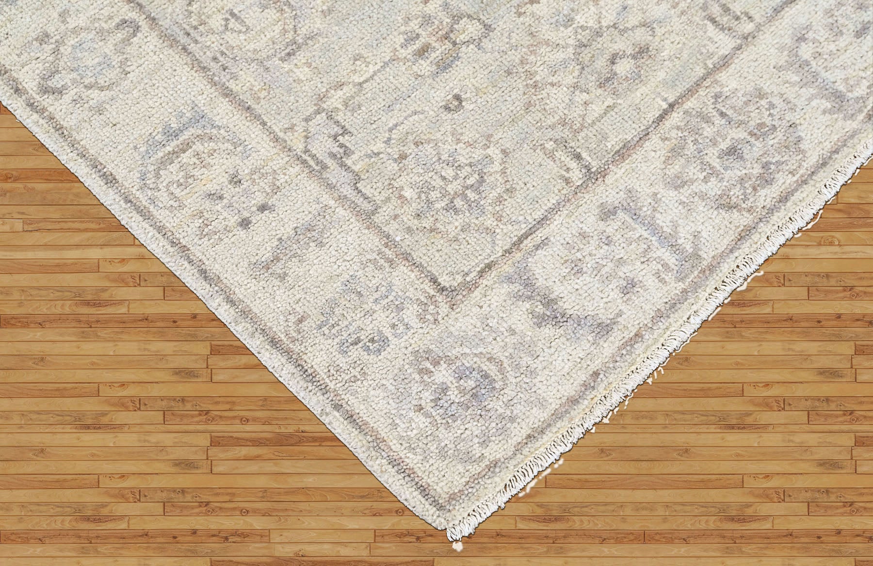 Tone on Tone Gray 2'7''x7'9'' Oushak Transitional Hand Knotted Wool Oriental Area Rug