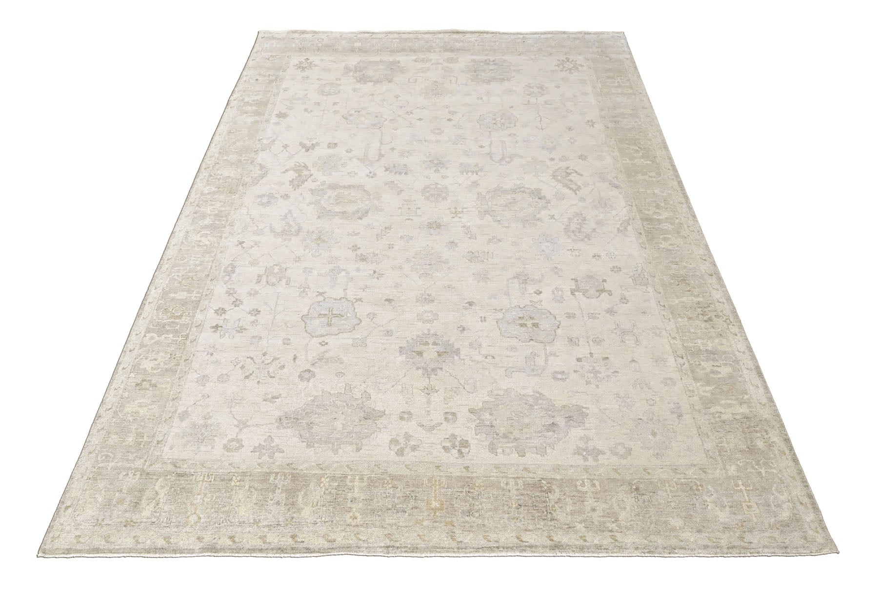 Beige Multi Size Oushak Transitional Hand Knotted Wool Oriental Area Rug
