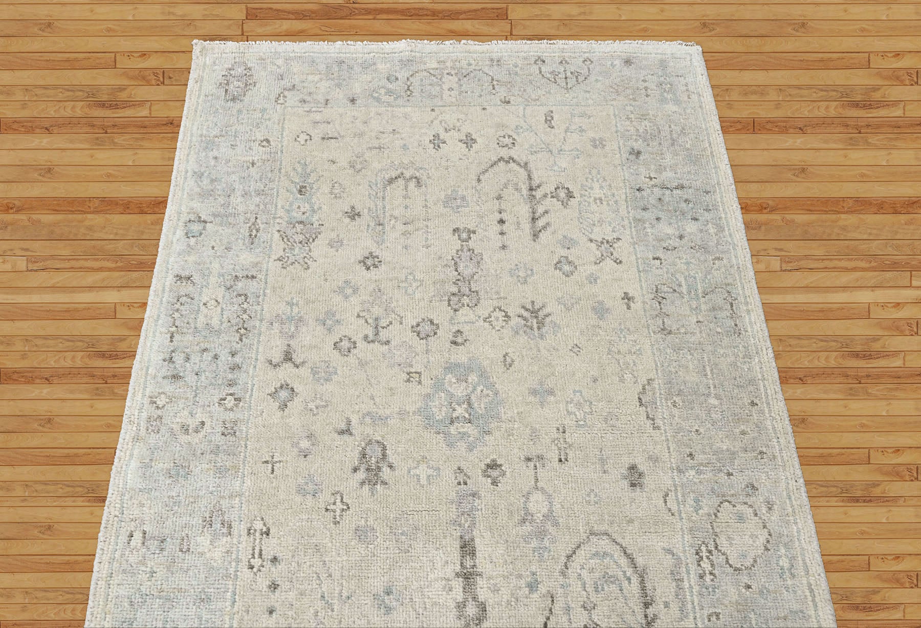 3x5 Gray, Slate, Multi Color Hand Knotted Oushak Wool Transitional Oriental Rug