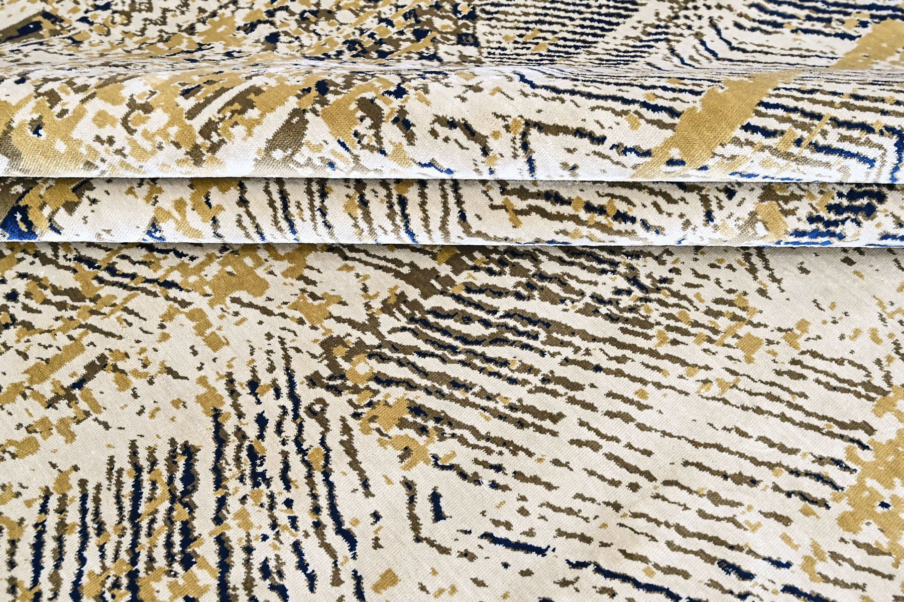 9x12 Beige, Navy, Gold Color Power Loom Oushak Wool Modern Oriental Rug