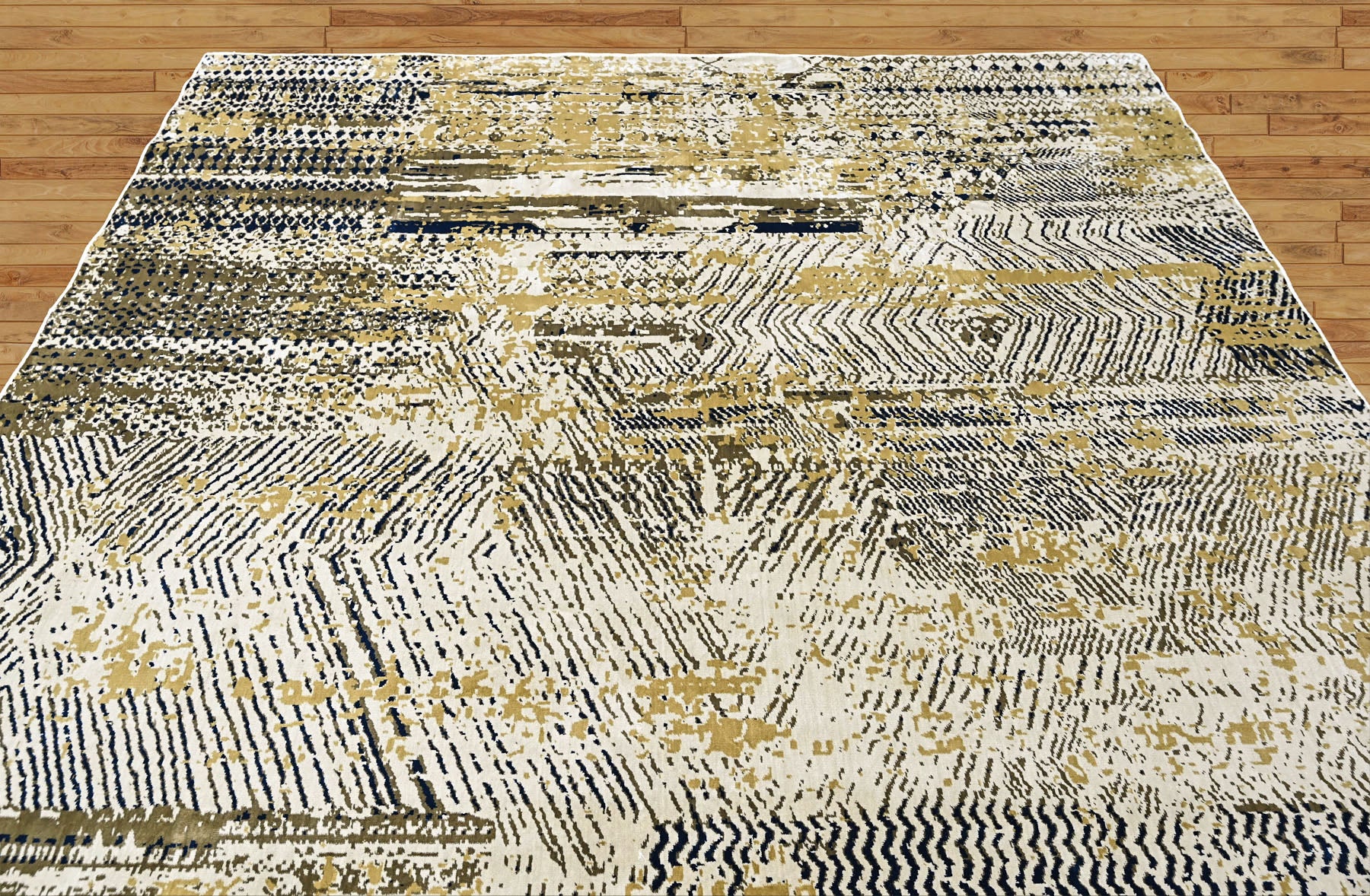 9x12 Beige, Navy, Gold Color Power Loom Oushak Wool Modern Oriental Rug