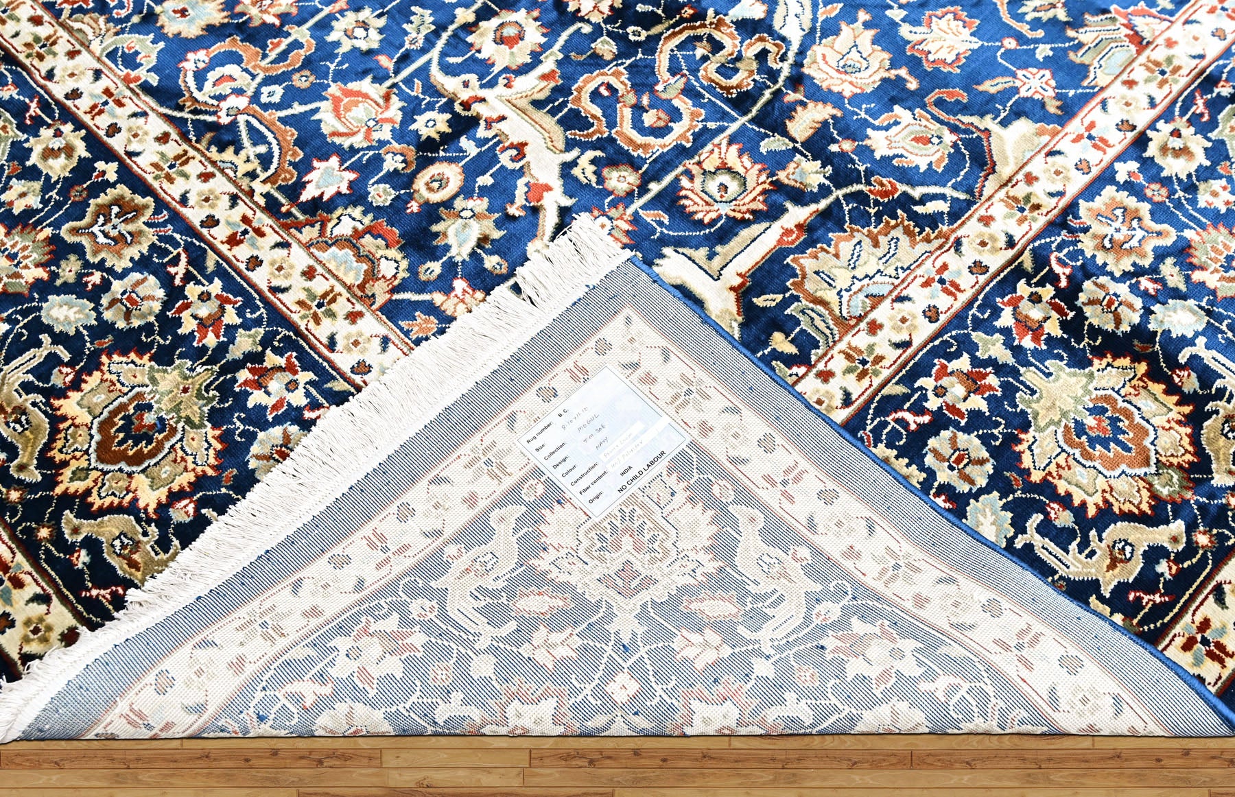 9x12 Navy, Ivory, Aqua Color Power Loom Oushak Wool Traditional Oriental Rug