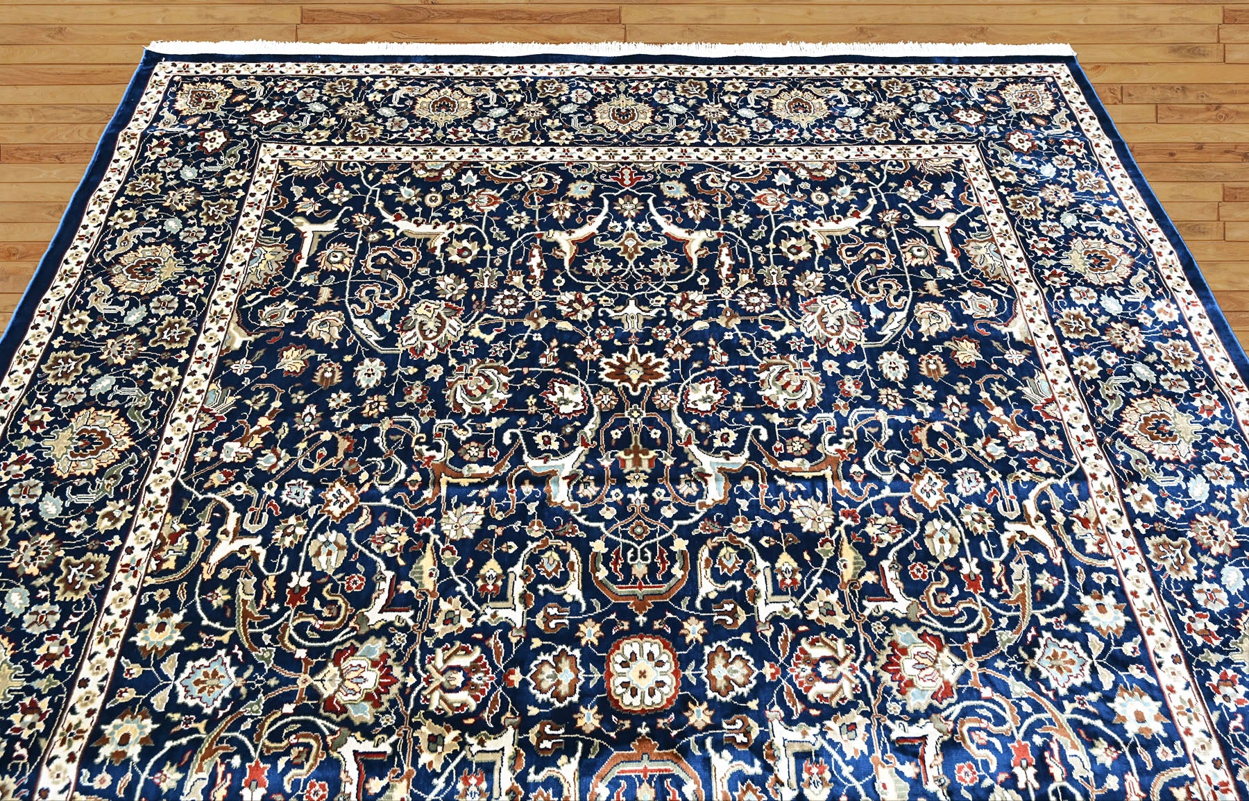 9x12 Navy, Ivory, Aqua Color Power Loom Oushak Wool Traditional Oriental Rug