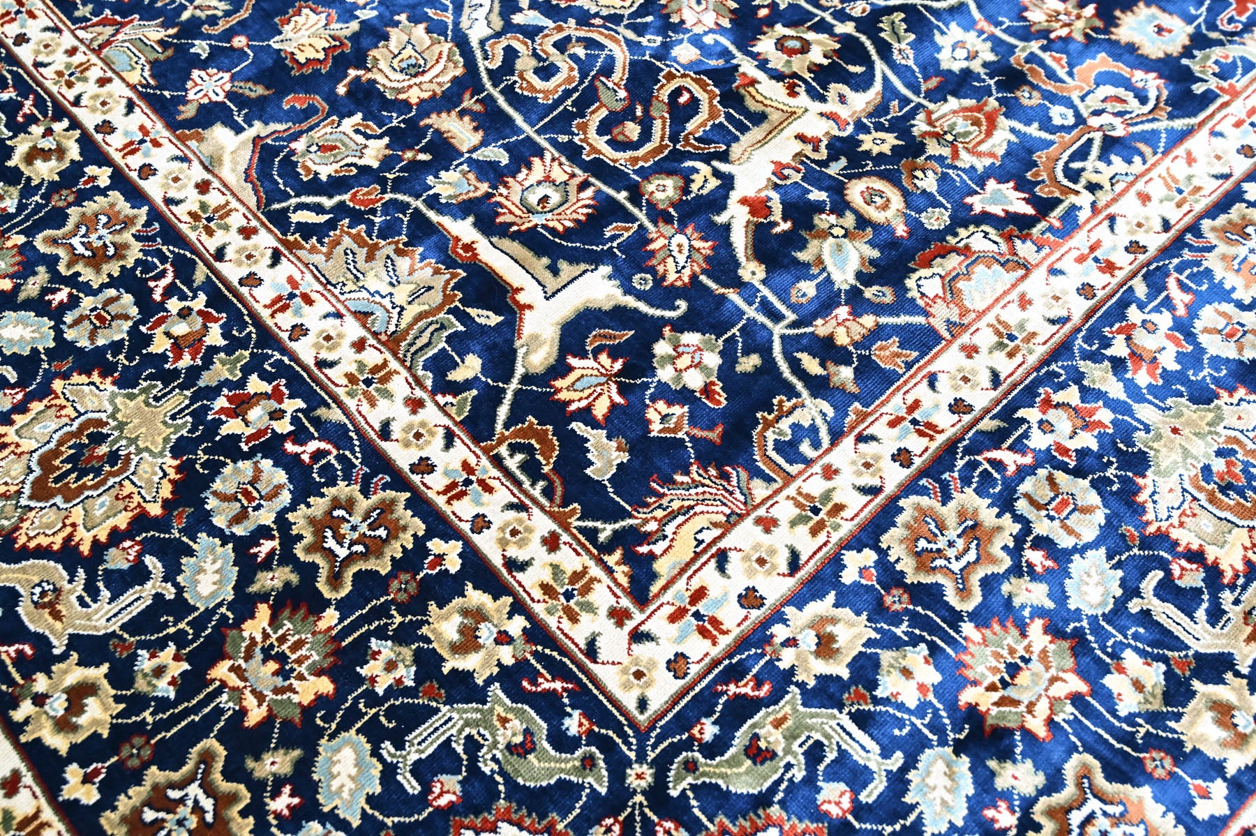 9x12 Navy, Ivory, Aqua Color Power Loom Oushak Wool Traditional Oriental Rug