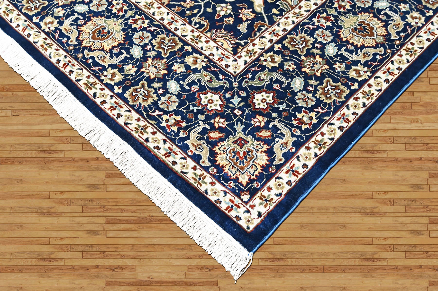 9x12 Navy, Ivory, Aqua Color Power Loom Oushak Wool Traditional Oriental Rug