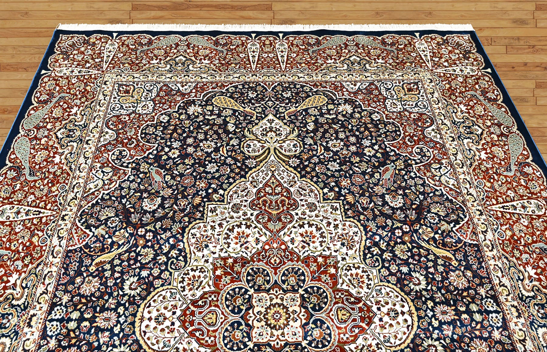 9x12 Navy, Red, Ivory Color Power Loom Oushak Wool Traditional Oriental Rug