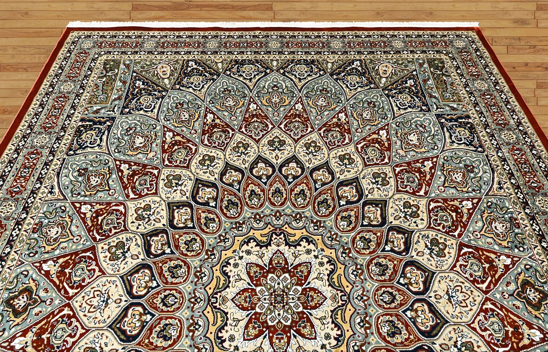 9x12 Red, Blue, Ivory Color Power Loom Oushak Wool Traditional Oriental Rug