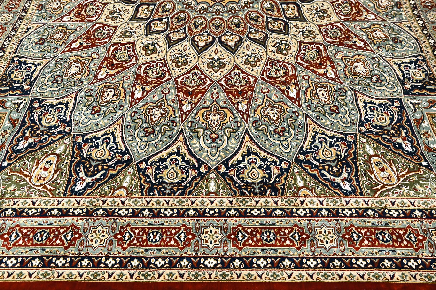 9x12 Red, Blue, Ivory Color Power Loom Oushak Wool Traditional Oriental Rug