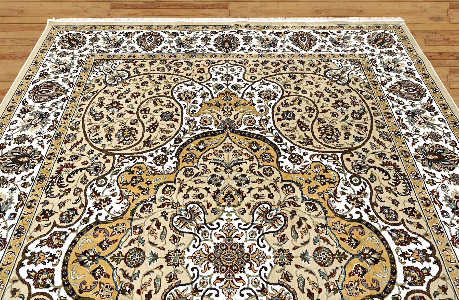 9x12 Light Gold, Ivory, Brown Color Power Loom Oushak Wool Traditional Oriental Rug