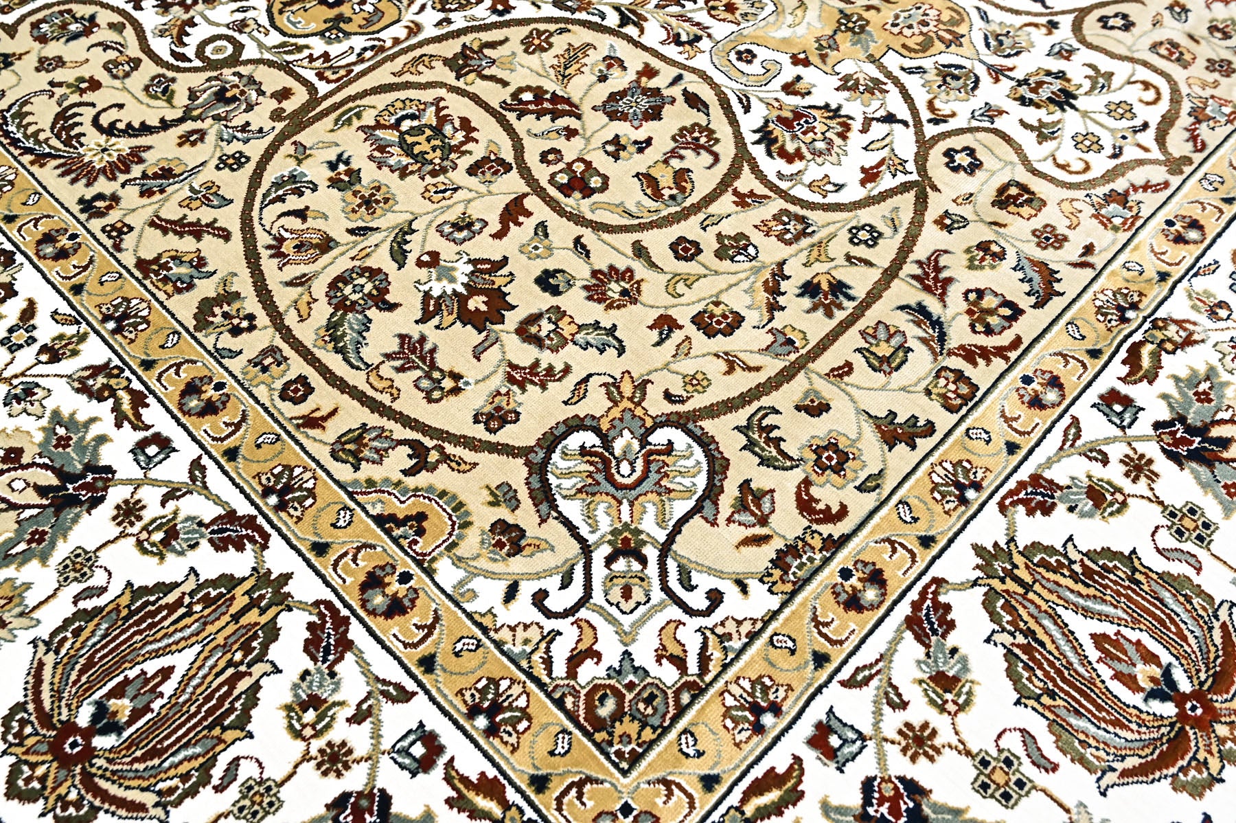 9x12 Light Gold, Ivory, Brown Color Power Loom Oushak Wool Traditional Oriental Rug