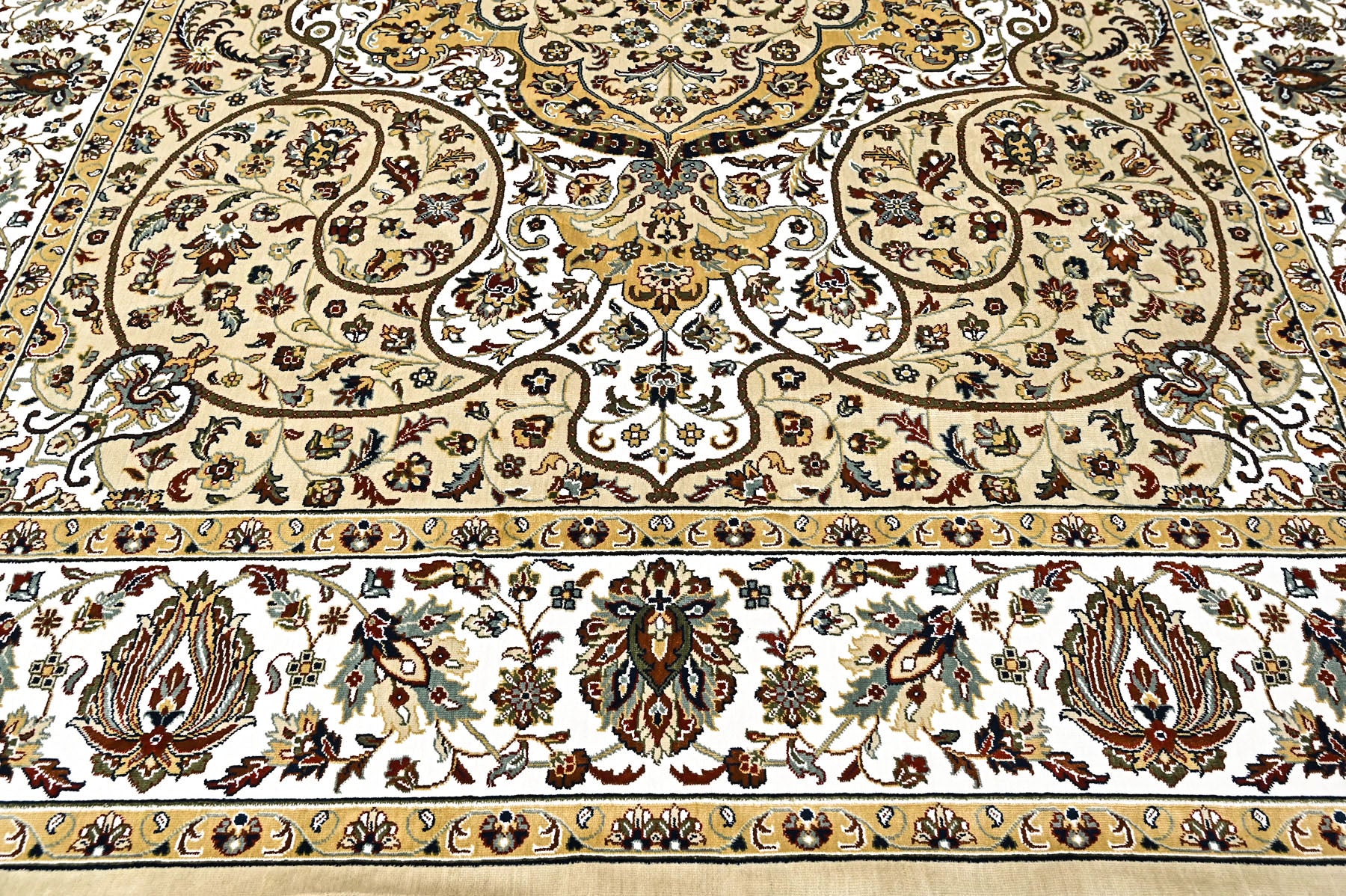 9x12 Light Gold, Ivory, Brown Color Power Loom Oushak Wool Traditional Oriental Rug
