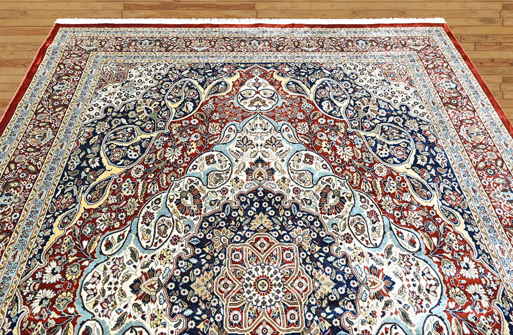 9x12 Red, Ivory, Aqua Color Power Loom Oushak Wool Traditional Oriental Rug