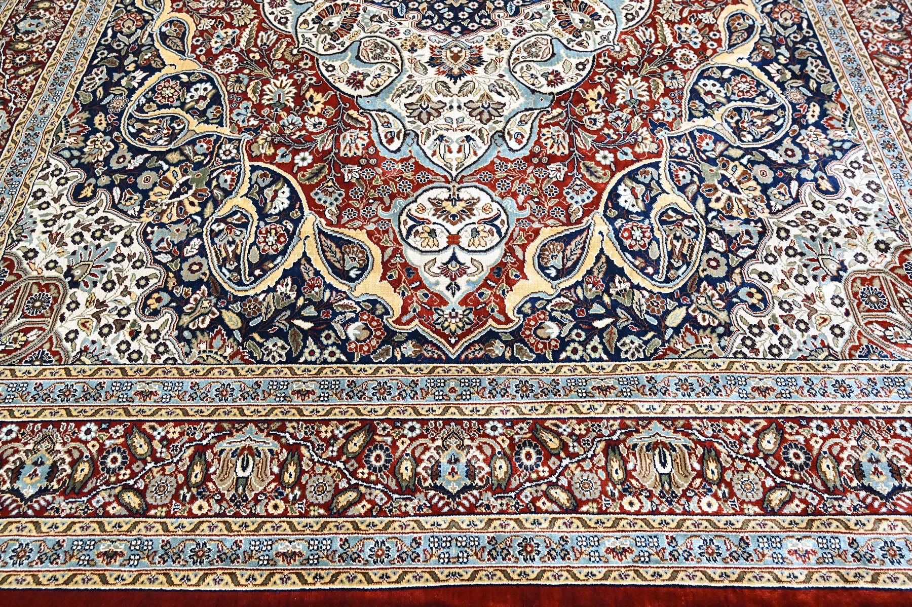 9x12 Red, Ivory, Aqua Color Power Loom Oushak Wool Traditional Oriental Rug