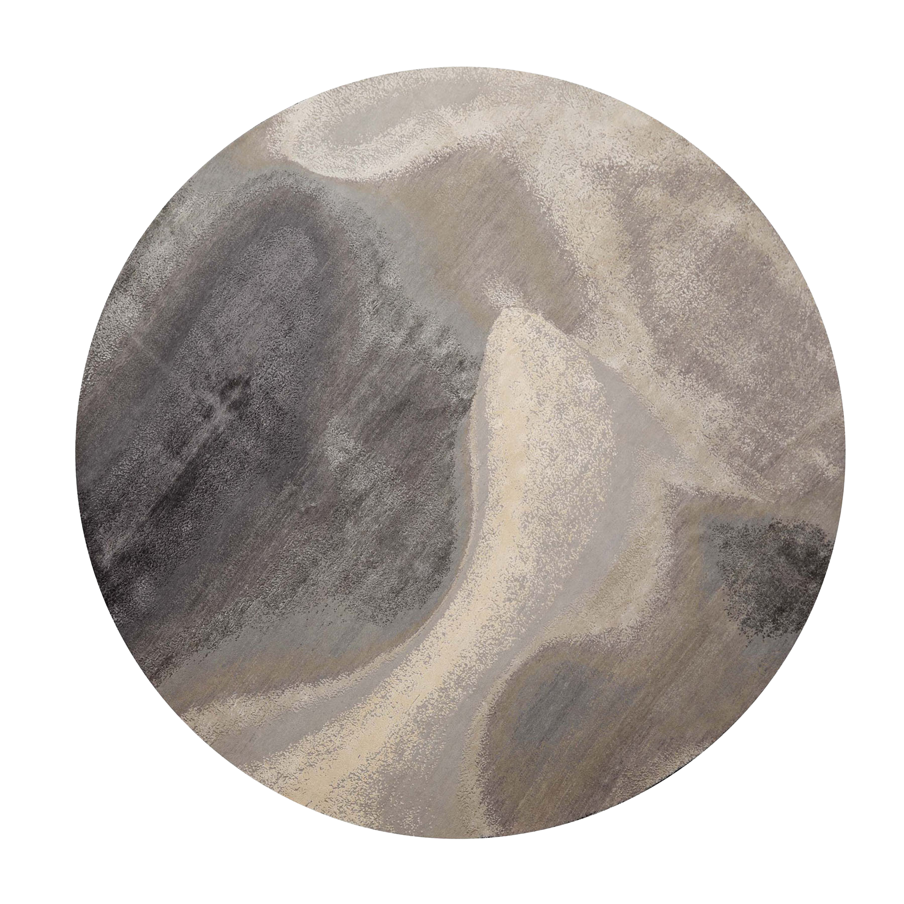 loomBloom Gray, Ivory 8x8 Round Tibetan Sherpa Modern Abstract Rug Hand Knotted Wool and Silk Oriental Area Rug