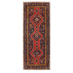 4'7" x 11'9" Hand Knotted Wool Traditional Runner Vegetable dyes Area Rug Red