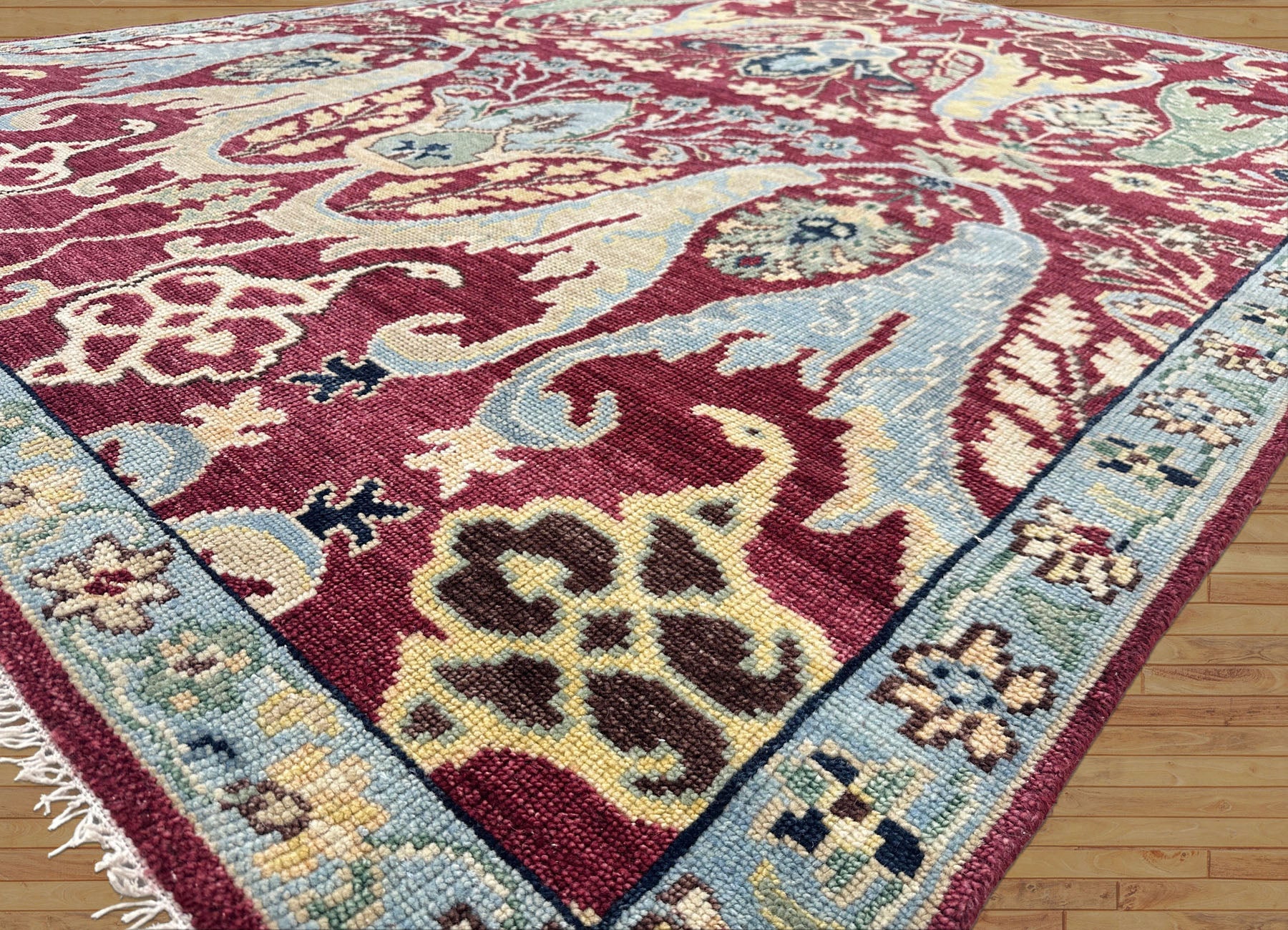 9x12 Wine, Mint, Blue Color Hand Knotted Oushak Wool  Oriental Rug