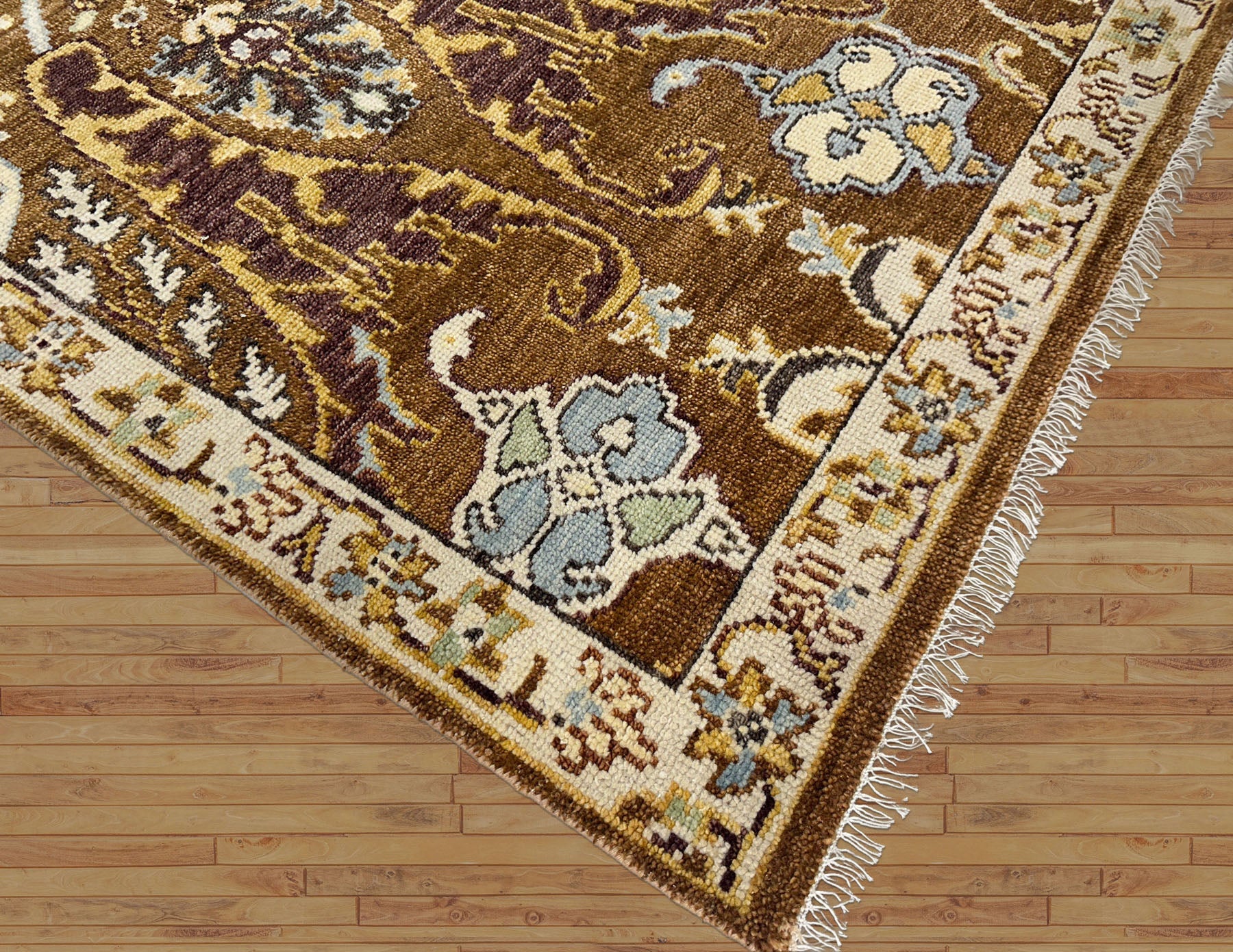 9x12 Mocha, Ivory, Chocolate Color Hand Knotted Oushak Wool  Oriental Rug