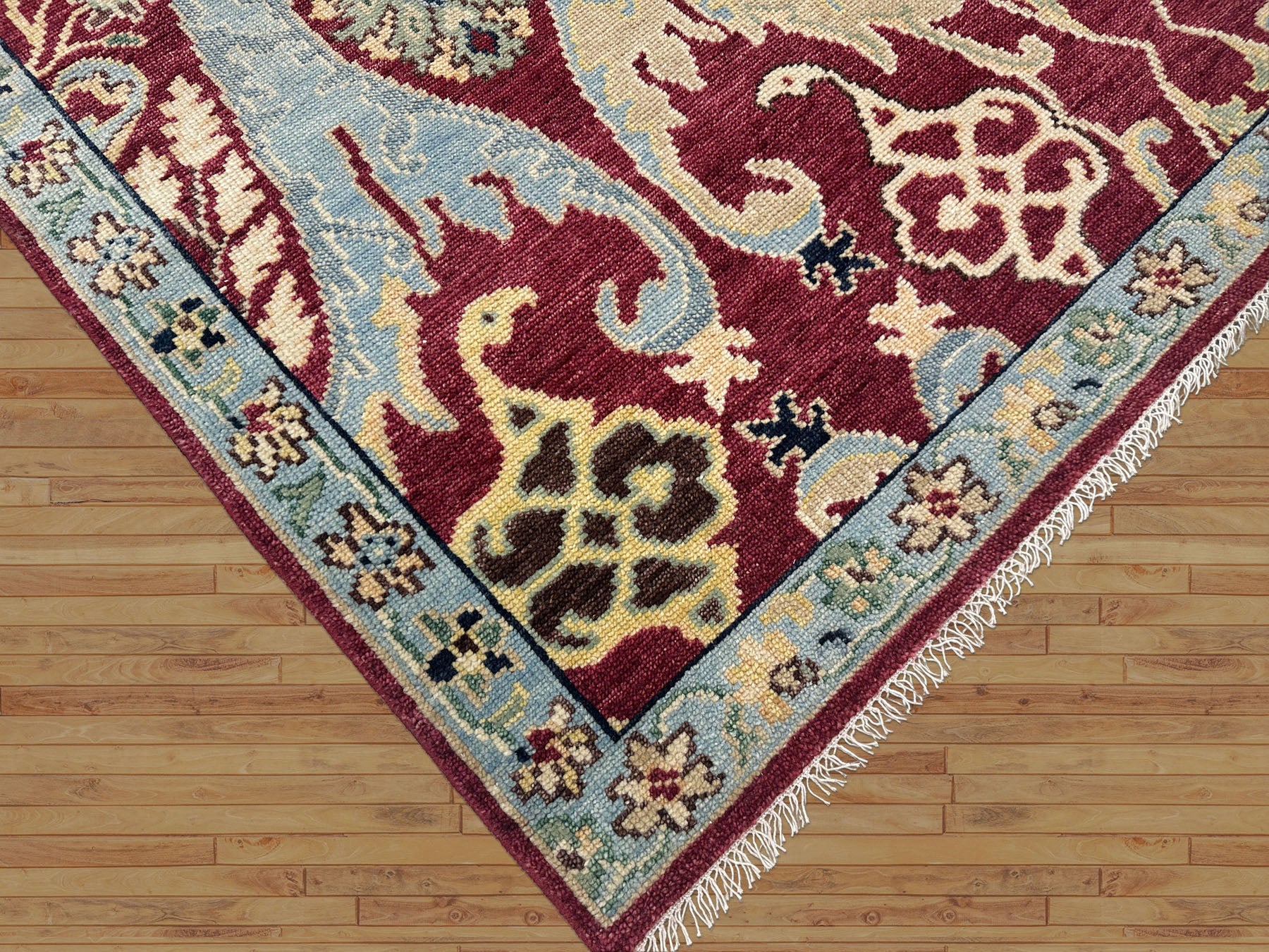9x12 Wine, Mint, Blue Color Hand Knotted Oushak Wool  Oriental Rug
