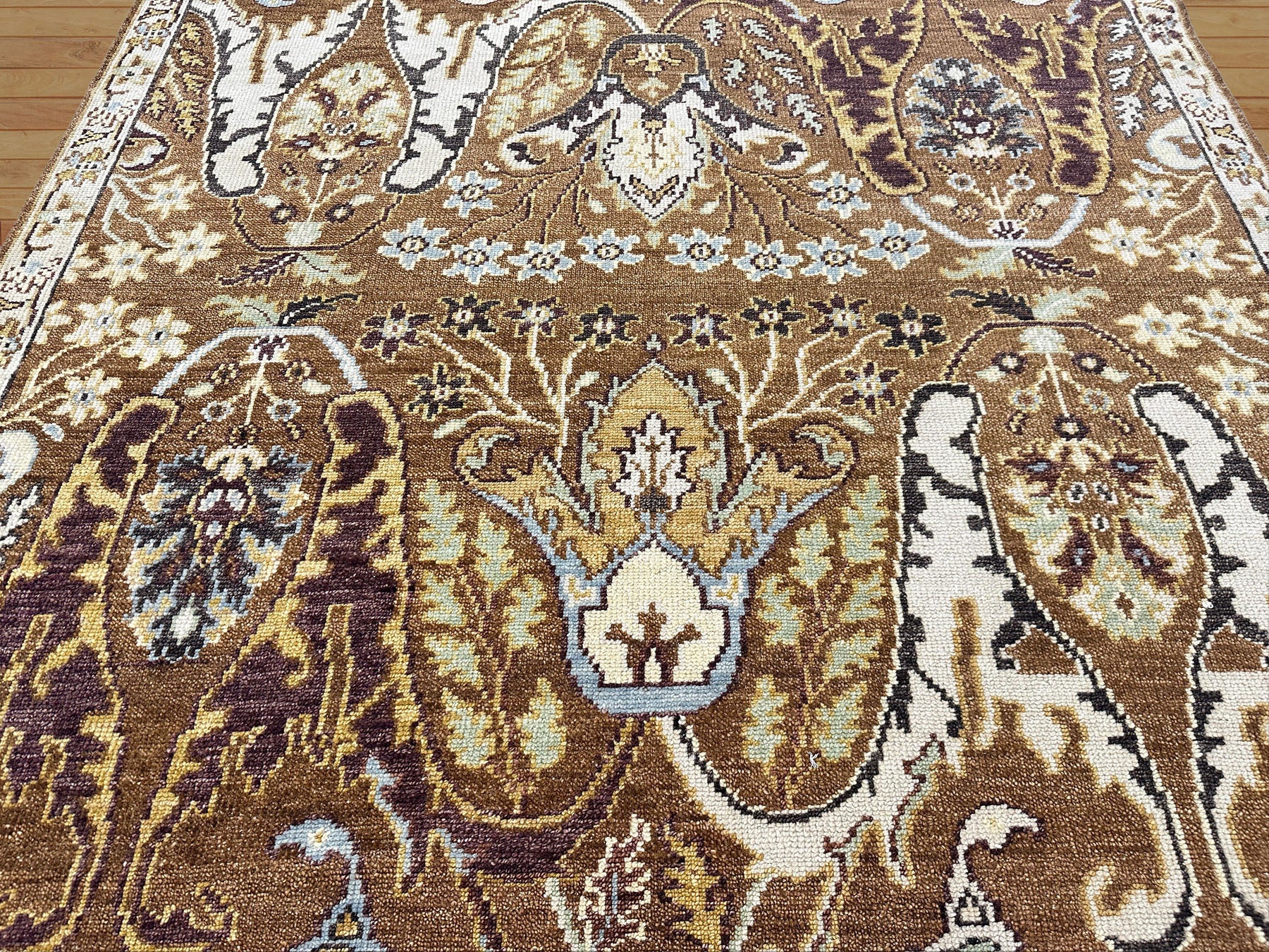 9x12 Mocha, Ivory, Chocolate Color Hand Knotted Oushak Wool  Oriental Rug