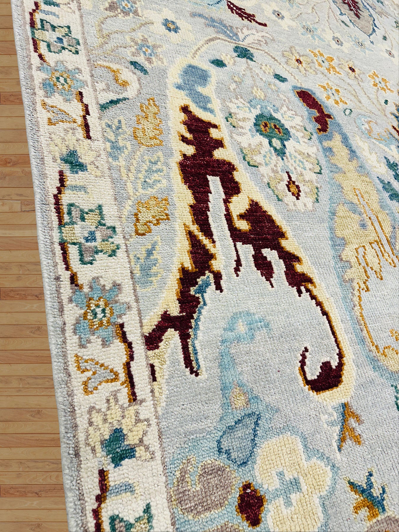 Multi Size Mint Gray Ivory Color Hand Knotted Oushak Wool  Oriental Rug