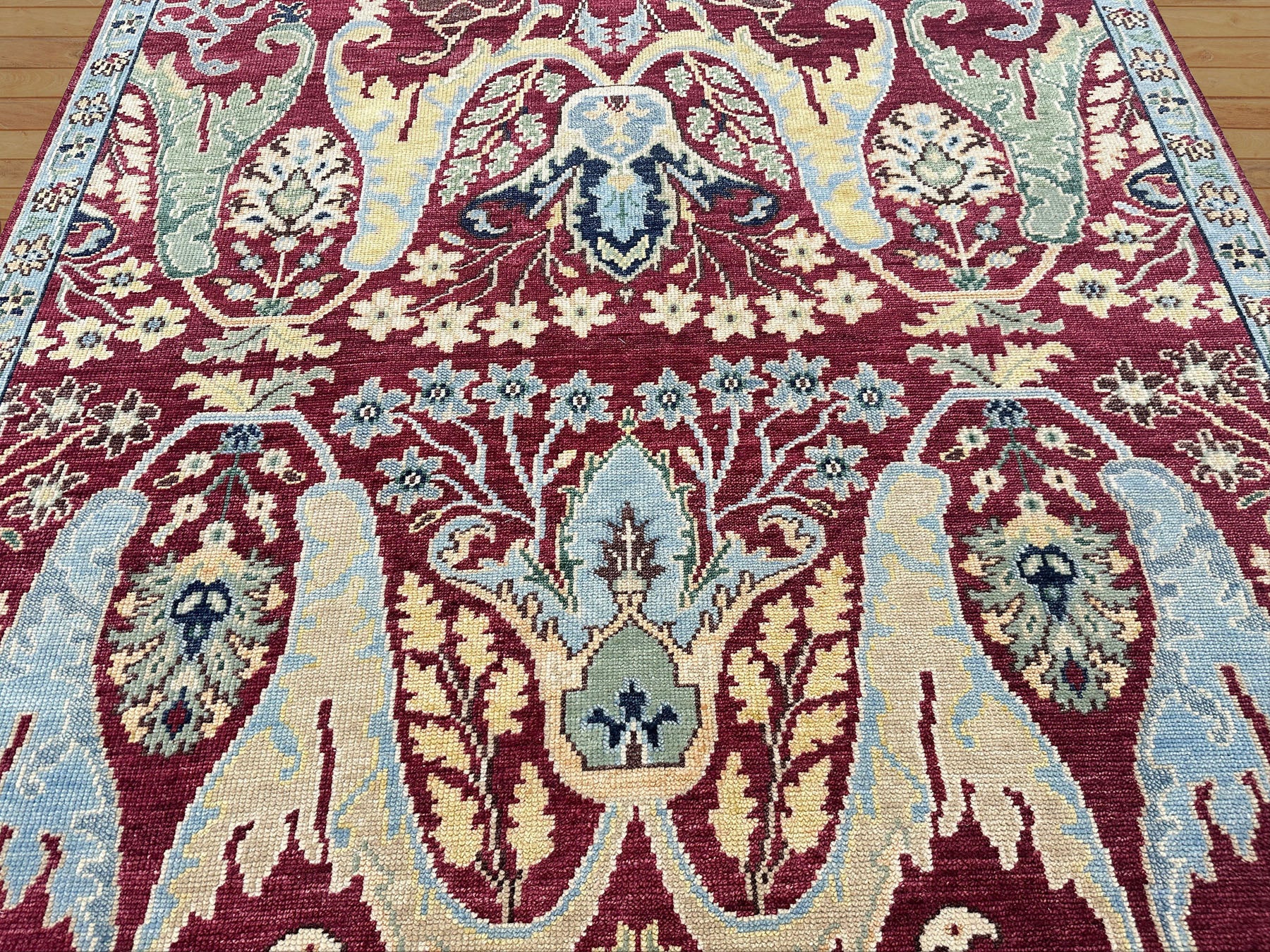 9x12 Wine, Mint, Blue Color Hand Knotted Oushak Wool  Oriental Rug