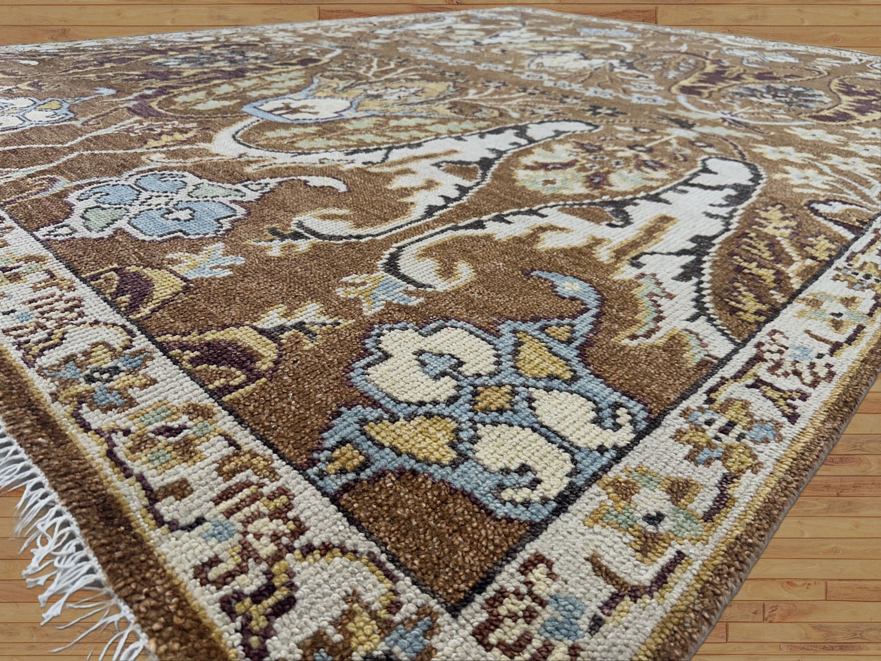 9x12 Mocha, Ivory, Chocolate Color Hand Knotted Oushak Wool  Oriental Rug