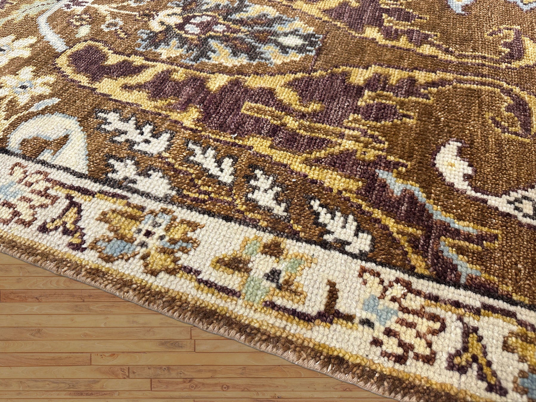 9x12 Mocha, Ivory, Chocolate Color Hand Knotted Oushak Wool  Oriental Rug