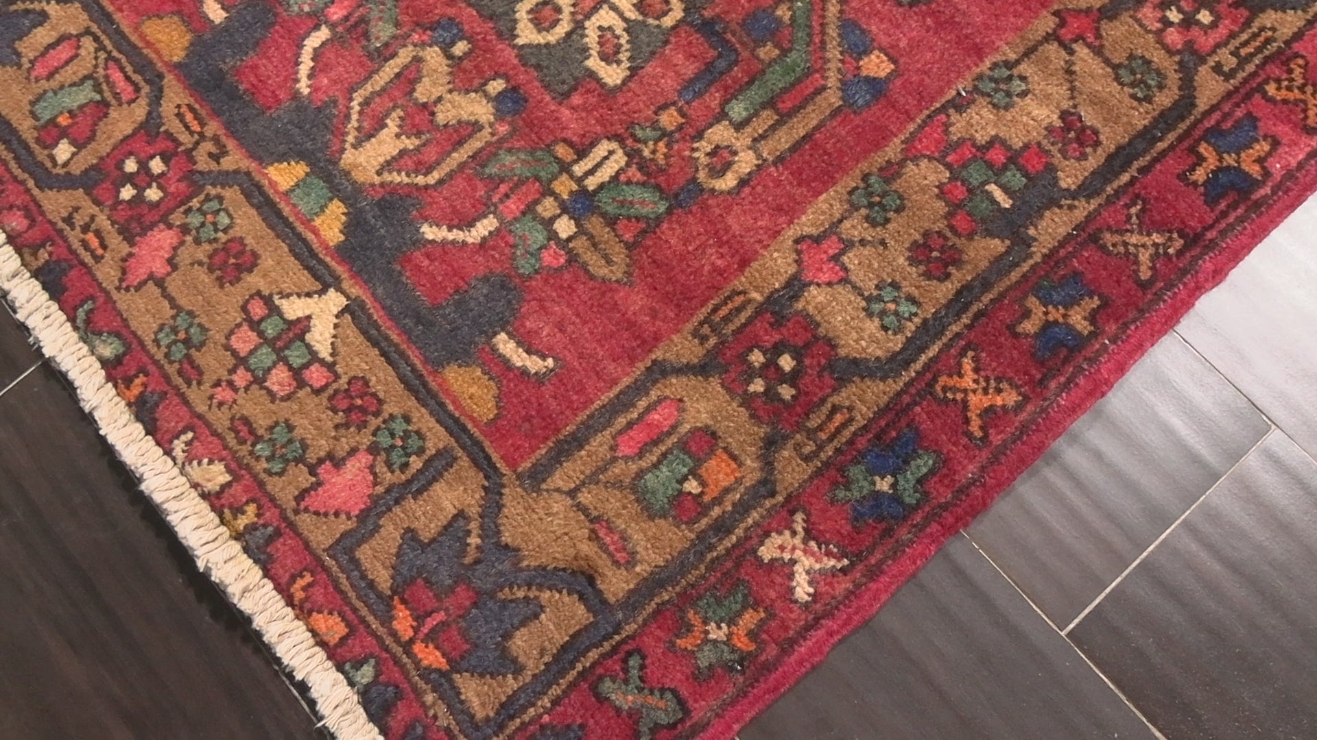 Rust Tan 3'10''x14'4'' Bakhtiari Traditional Pictorial Panel Design Vintage Vegetable Dyes Hand Knotted Wool Oriental Area Rug