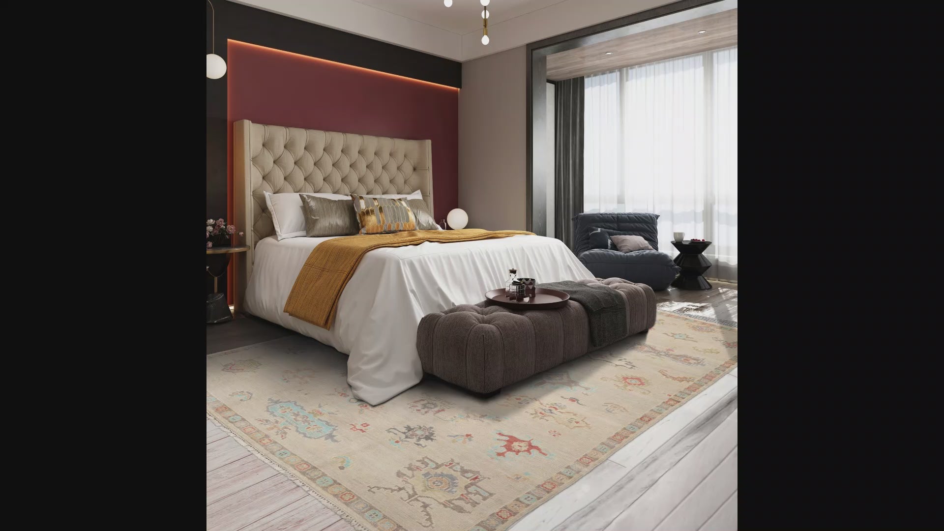 LoomBloom Multi Size Arts & Crafts/Mission Beige Oriental Area Rug with All-Over Oushak Wool Texture