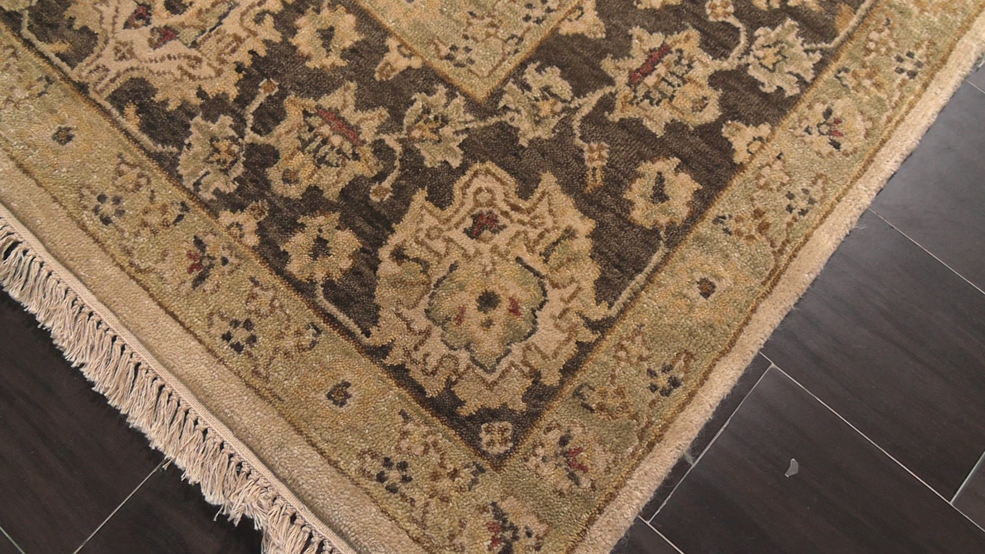Beige 5'10''x9'1'' Oushak Traditional Botanical Hand Knotted Wool Oriental Area Rug