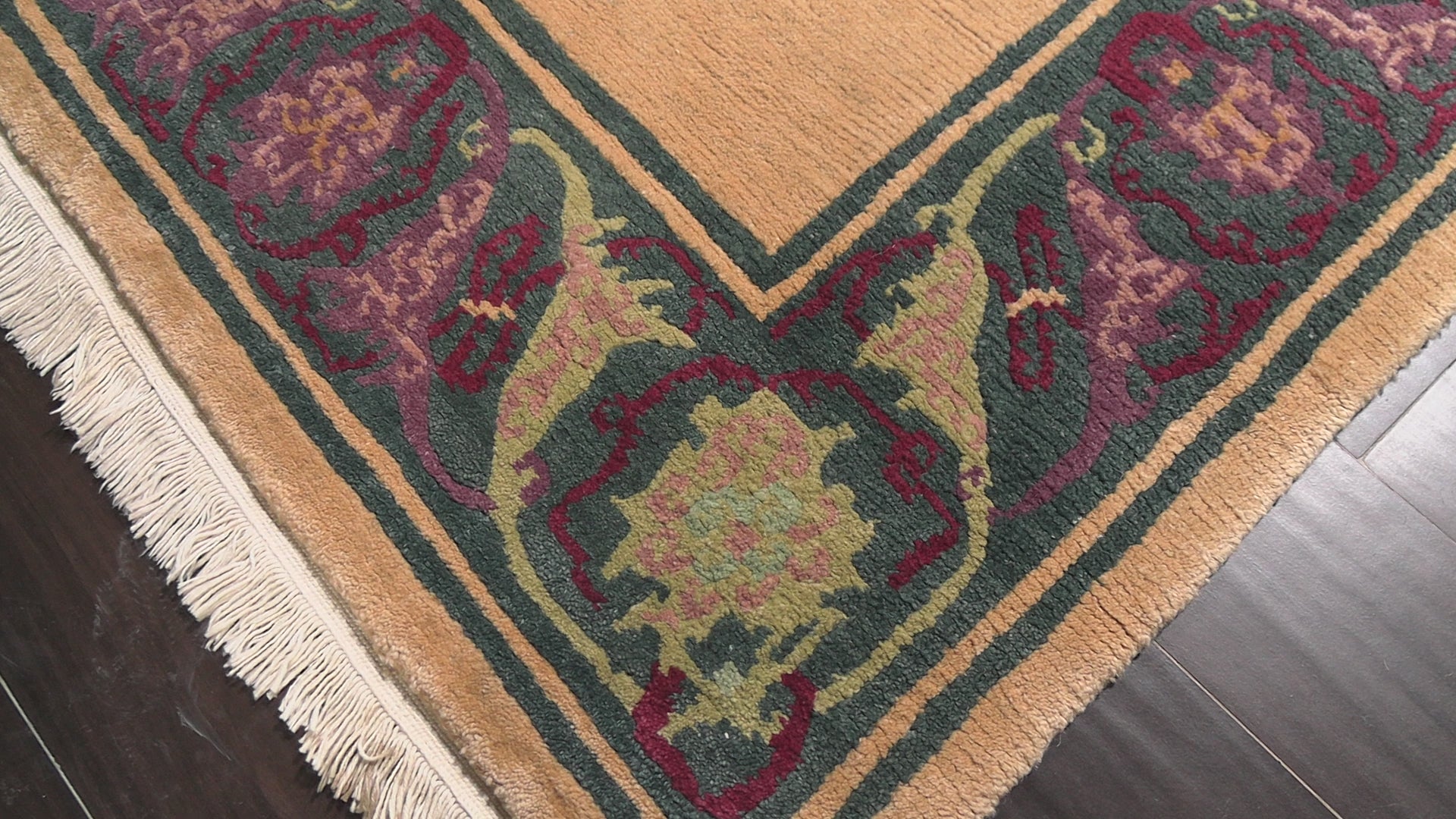 Tan 5'8''x8'6'' Tibetan Art Deco Silky Sheen Hand Knotted New Zealand Wool Oriental Area Rug