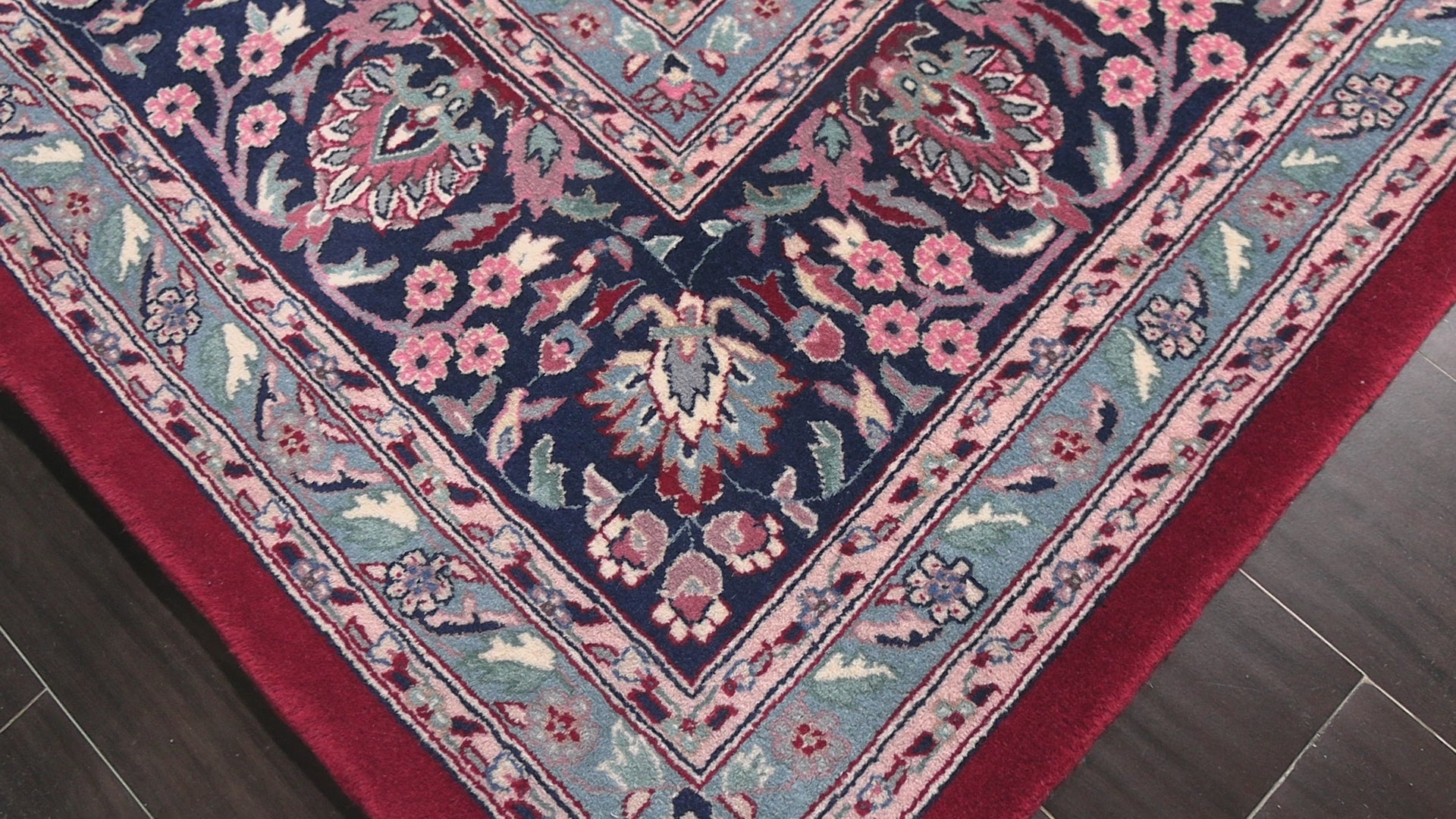 Red 8'2''x10'1'' Indo Sarouk Traditional Floral 200 KPSI Silky Sheen Hand Knotted New Zealand Wool Oriental Area Rug