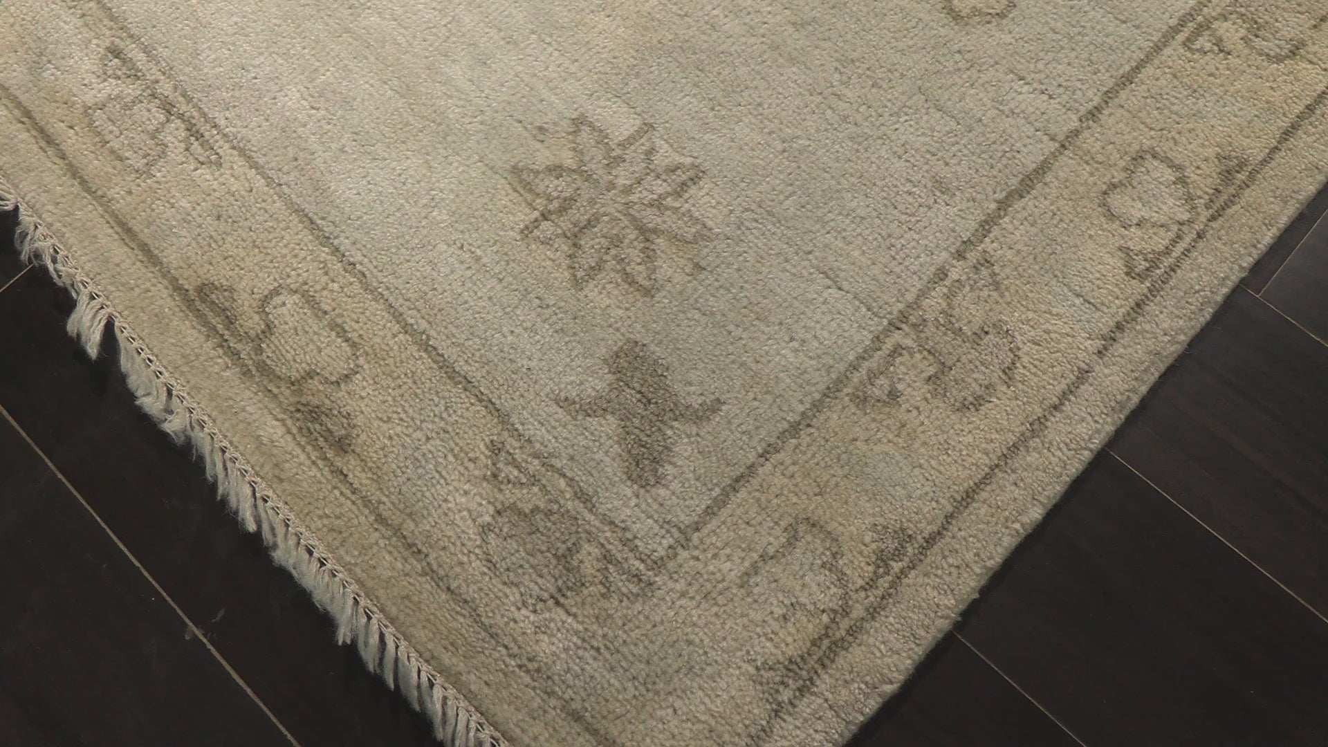 Beige Celadon 8'10''x12'1'' Fine Oushak Transitional Silky Sheen Velvety Soft Hand Knotted Wool Oriental Area Rug