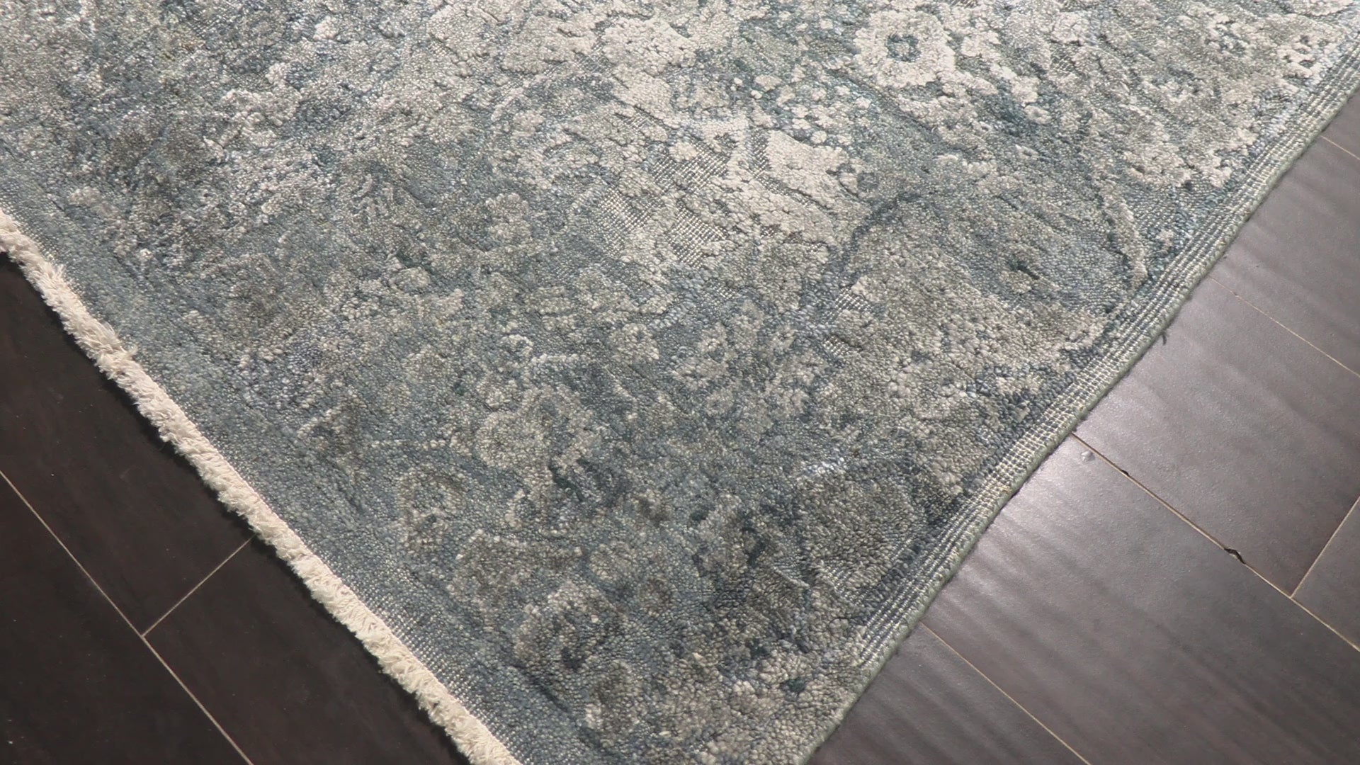 Aqua Silver 7'10''x9'11'' Sherpa Modern Contemporary Abstract High Low Pile Hand Knotted Wool Bamboo Silk Oriental Area Rug