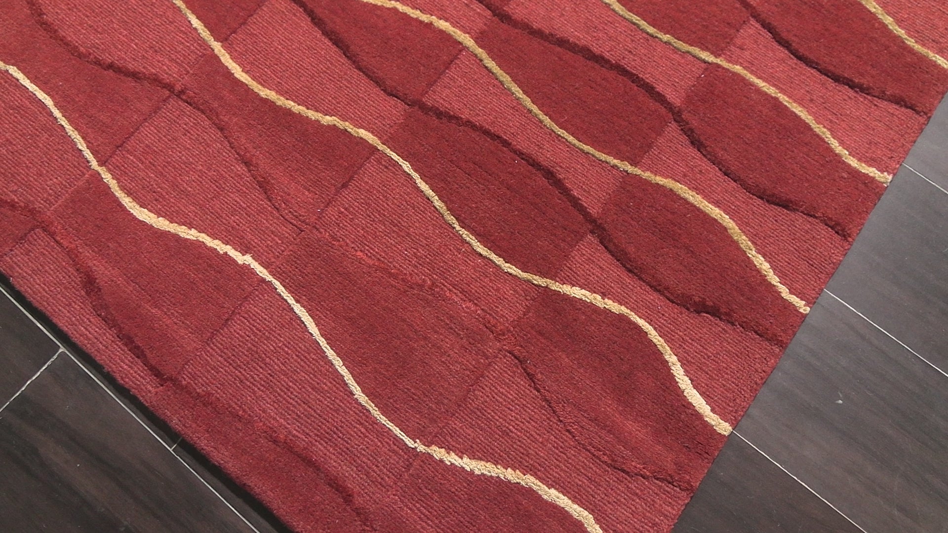 Rust 8x10 Tibetan Modern & Contemporary Loop n Cut Pile Textured Wavy Hand Knotted Wool Oriental Area Rug