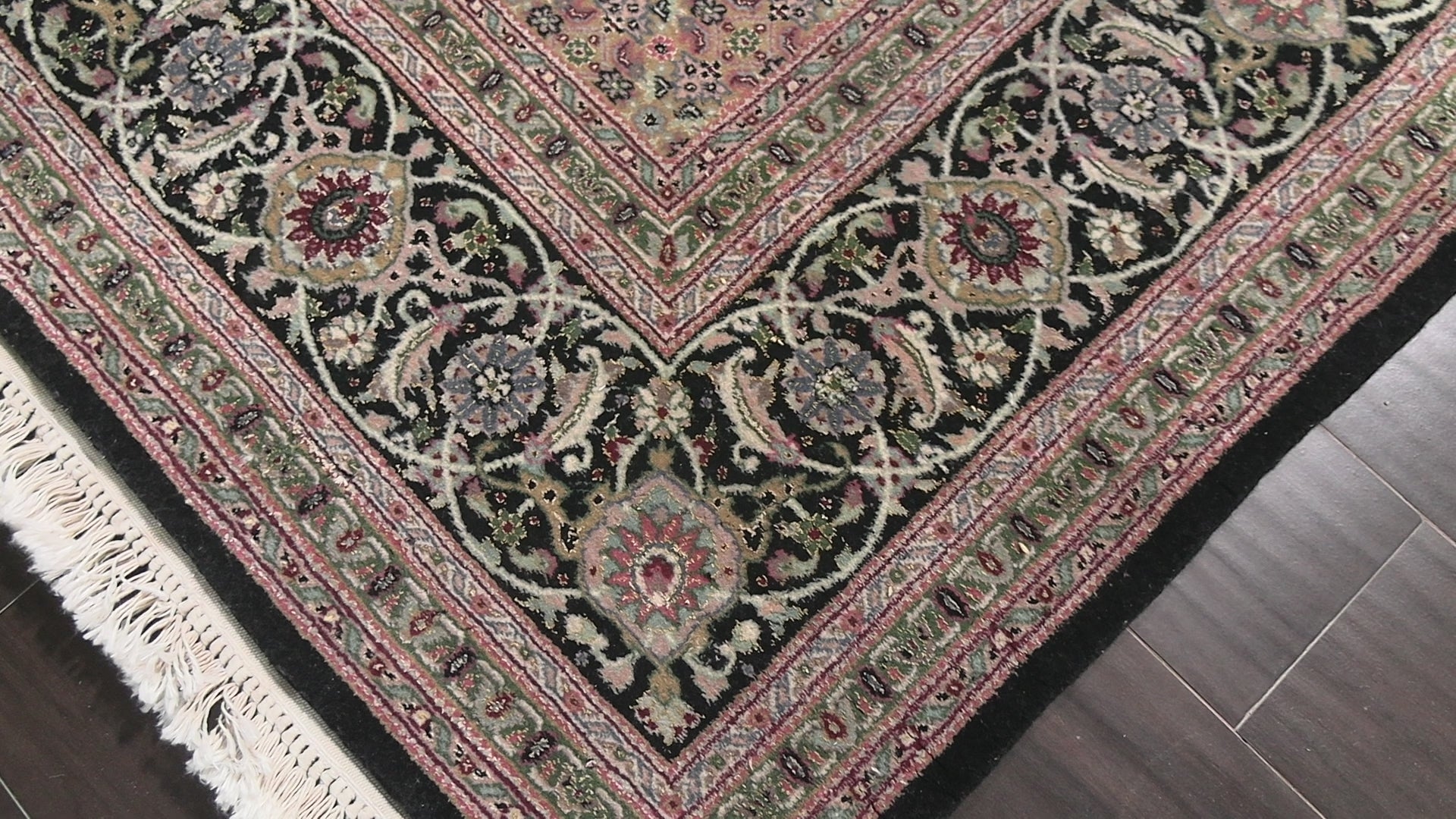 Black 6x9 Tabriz Traditional 300 KPSI Mahi Tabriz Vintage Hand Knotted Wool & Silk Oriental Area Rug