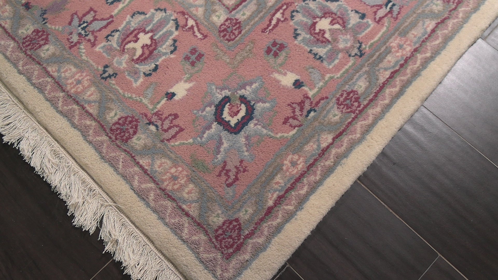 Ivory 6x9 Indo Kashan Traditional Floral Plush Pile Velvety Soft Hand Knotted Wool Oriental Area Rug