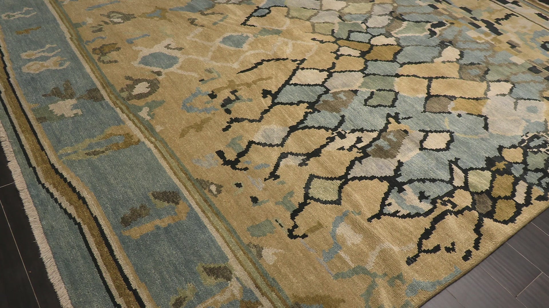 Light Gold Aqua 8x9'9'' Oushak Modern Contemporary Hand Knotted Wool Oriental Area Rug