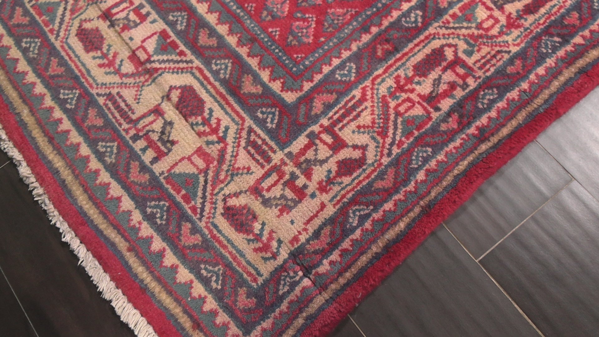 Coral Ivory 3'8''x10 Kurdish Bidjar Herati Traditional Geometric Paisley Vintage Vegetable Dyes Hand Knotted Wool Oriental Area Rug