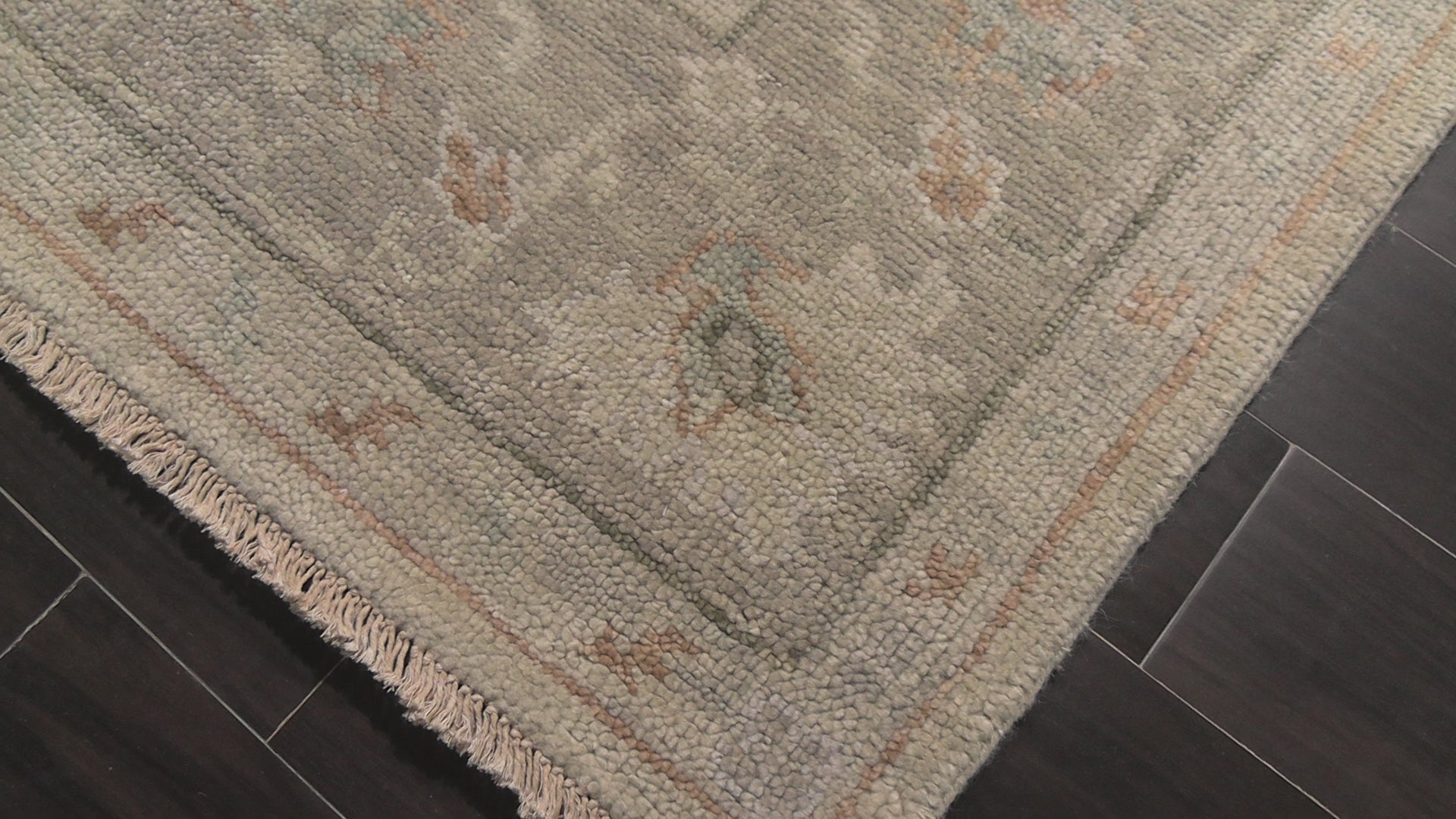 Beige, Faded Mint 8'6''x11'6'' Oushak Arts & Crafts Hand Knotted Wool Oriental Area Rug