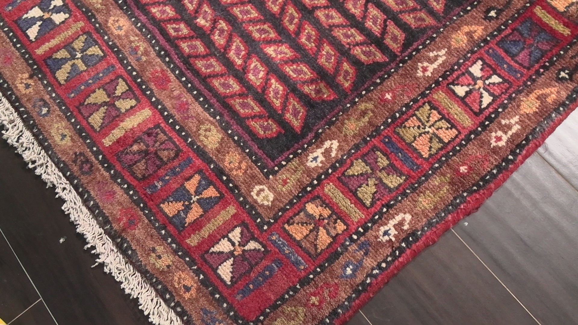 Red Charcoal 4'10''x10'3'' Hamadan Traditional Medallion Vintage Vegetable Dyes Hand Knotted Wool Oriental Area Rug