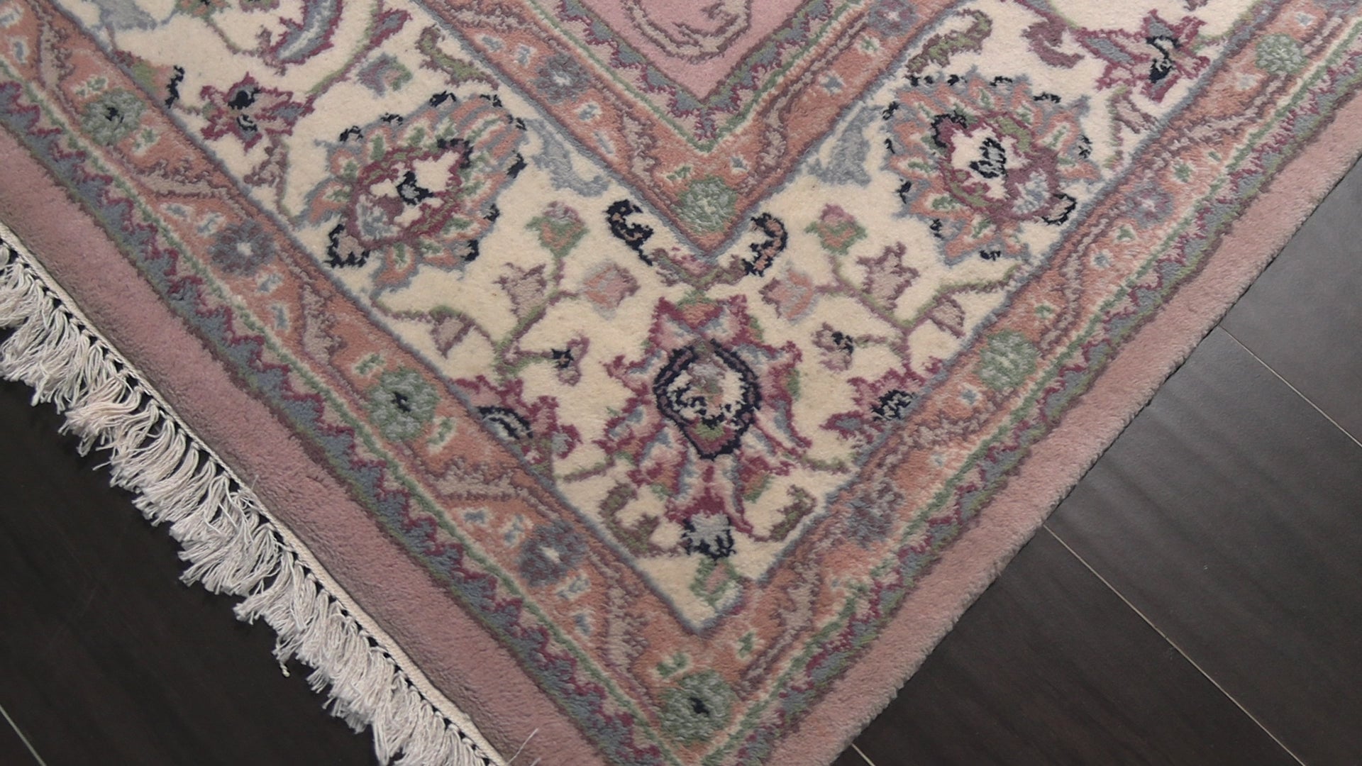 Baby Pink 6x8'8'' Indo Kashan Traditional Floral Plush Pile Velvety Soft Hand Knotted Wool Oriental Area Rug
