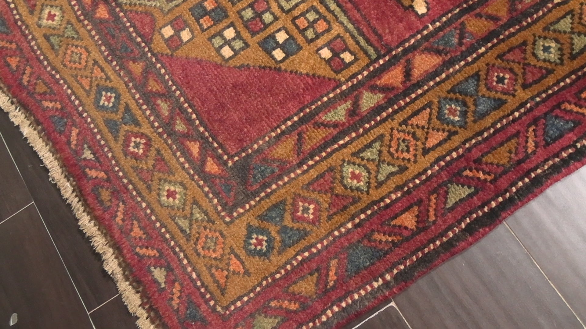 Rust Gold 3'9''x11'6'' Kurdish Hamadan Traditional Geometric Tribal Vintage Vegetable Dyes Hand Knotted Wool Oriental Area Rug