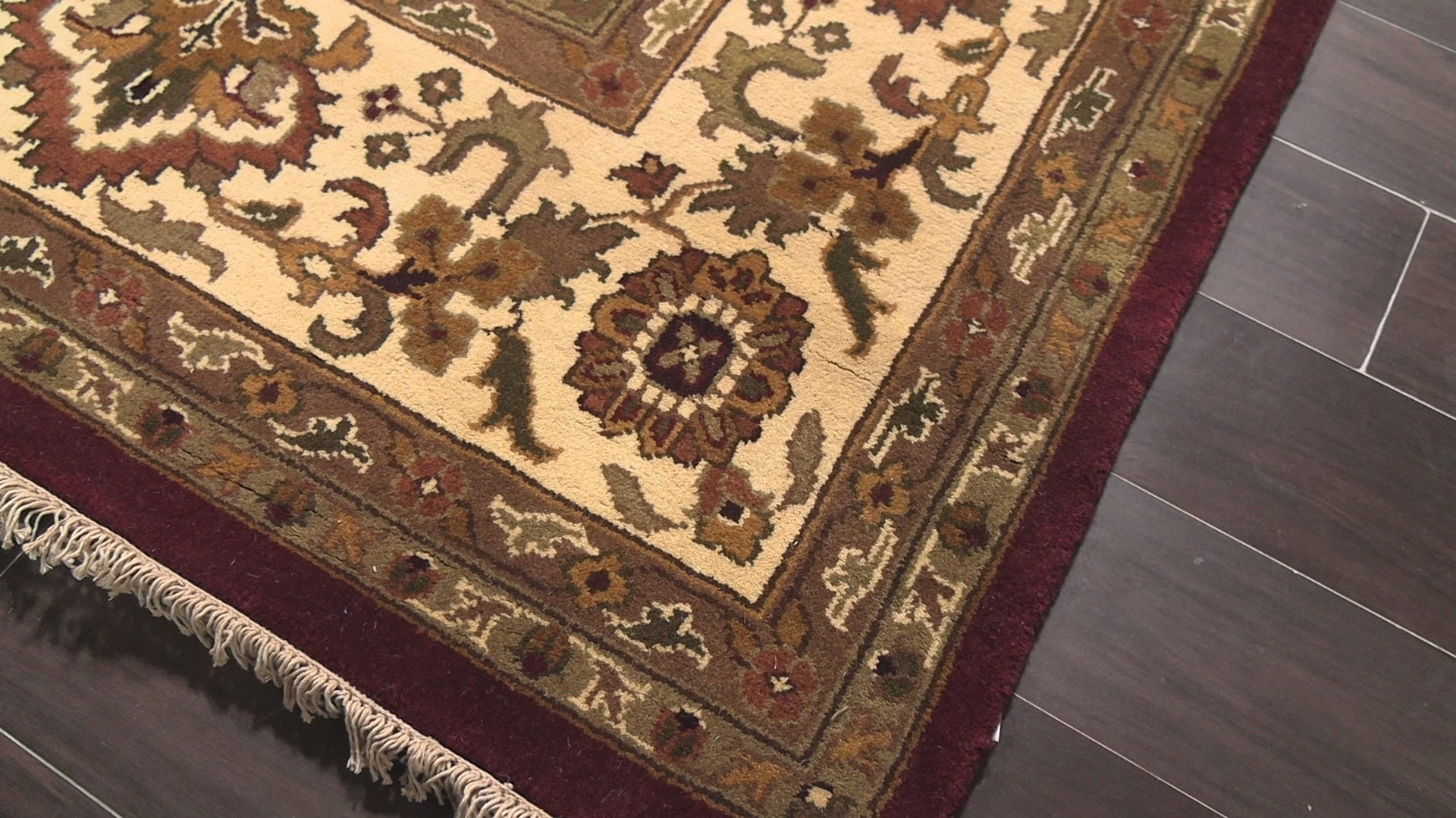 Maroon 10'x10' Square Agra Traditional Botanical Hand Knotted Wool Oriental Area Rug