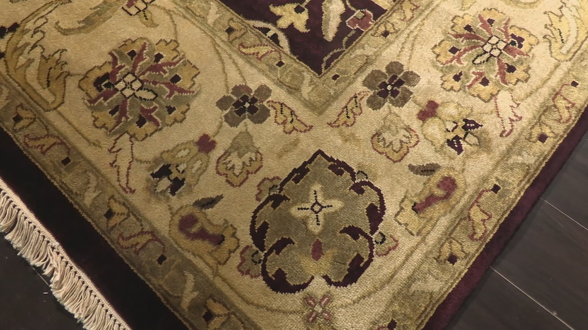 Maroon Light Gold 8'10''x11'9'' Agra Traditional Silky Sheen Hand Knotted New Zealand Wool Oriental Area Rug