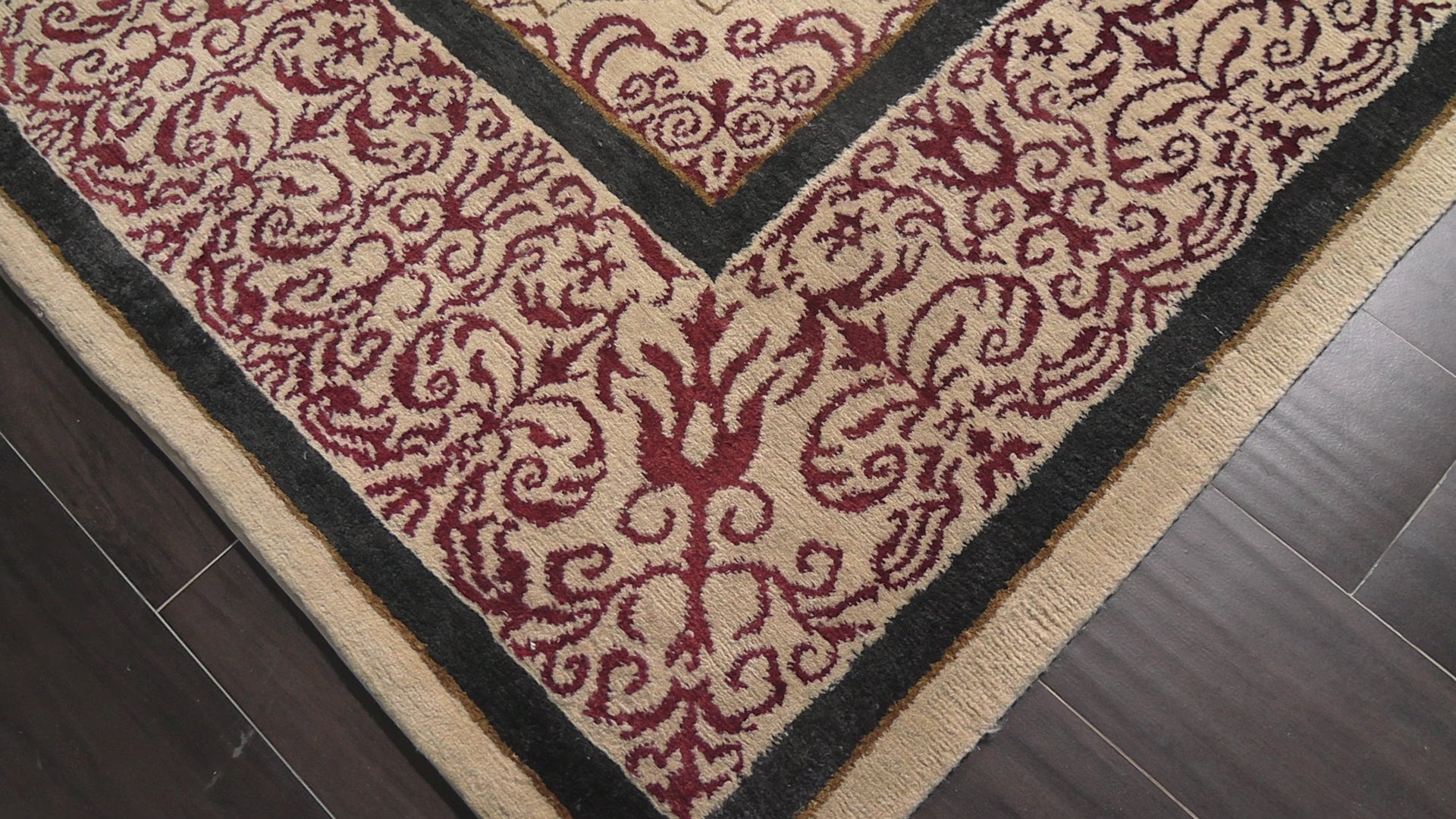 Beige 8x12'9'' Tibetan Transitional Patterned Botanical Hand Knotted Wool & Silk Oriental Area Rug