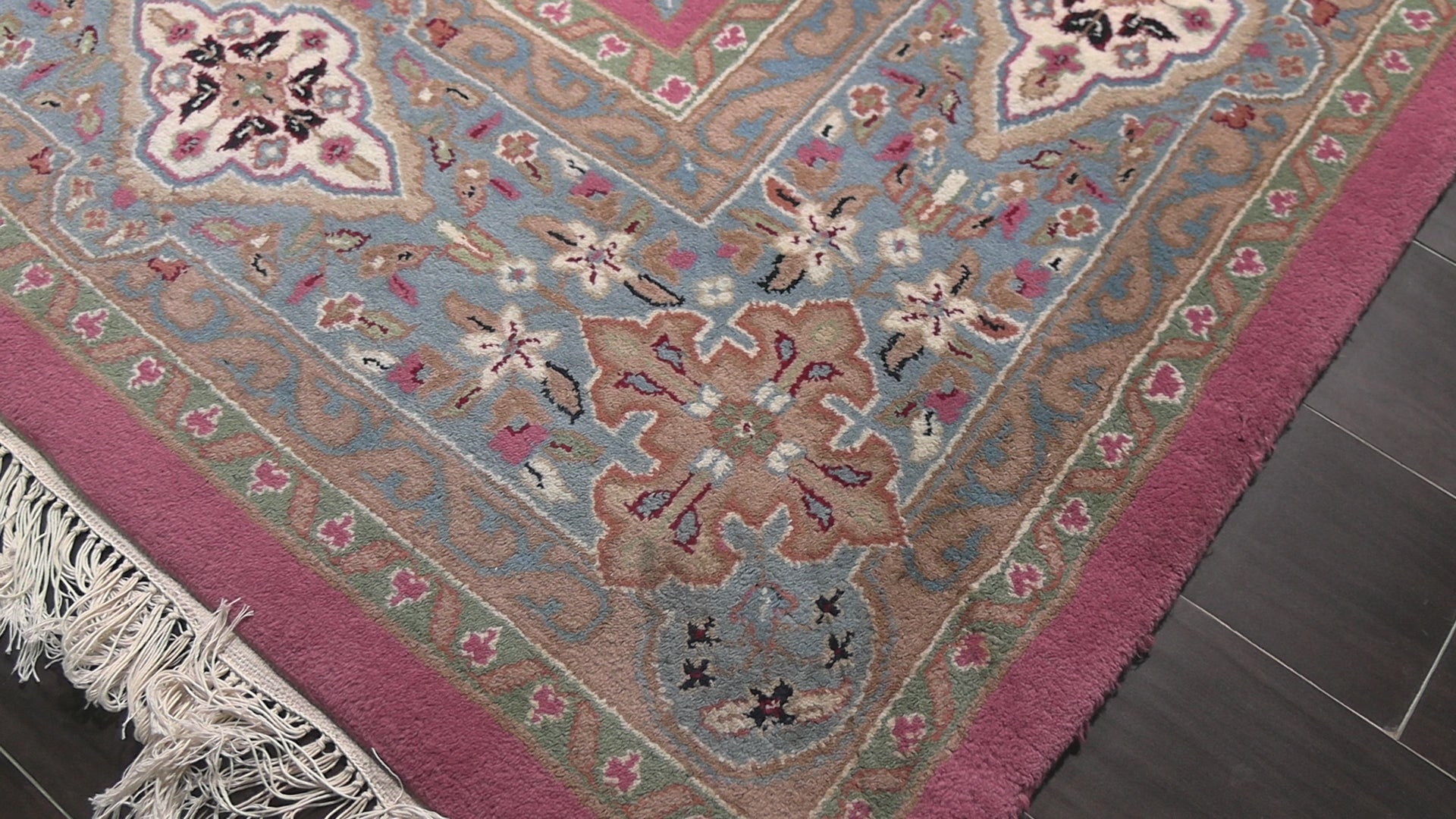 Pink 9x12 Kashan Traditional Botanical Plush Pile Hand Knotted Wool Oriental Area Rug