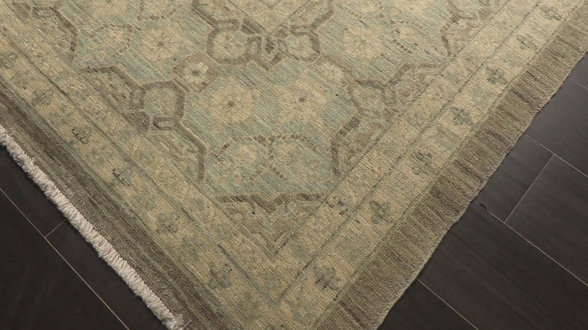 Brown Aqua 9x11'2'' Superfine Chobi Peshawar Transitional 200 KPSI Hand Knotted Wool Oriental Area Rug